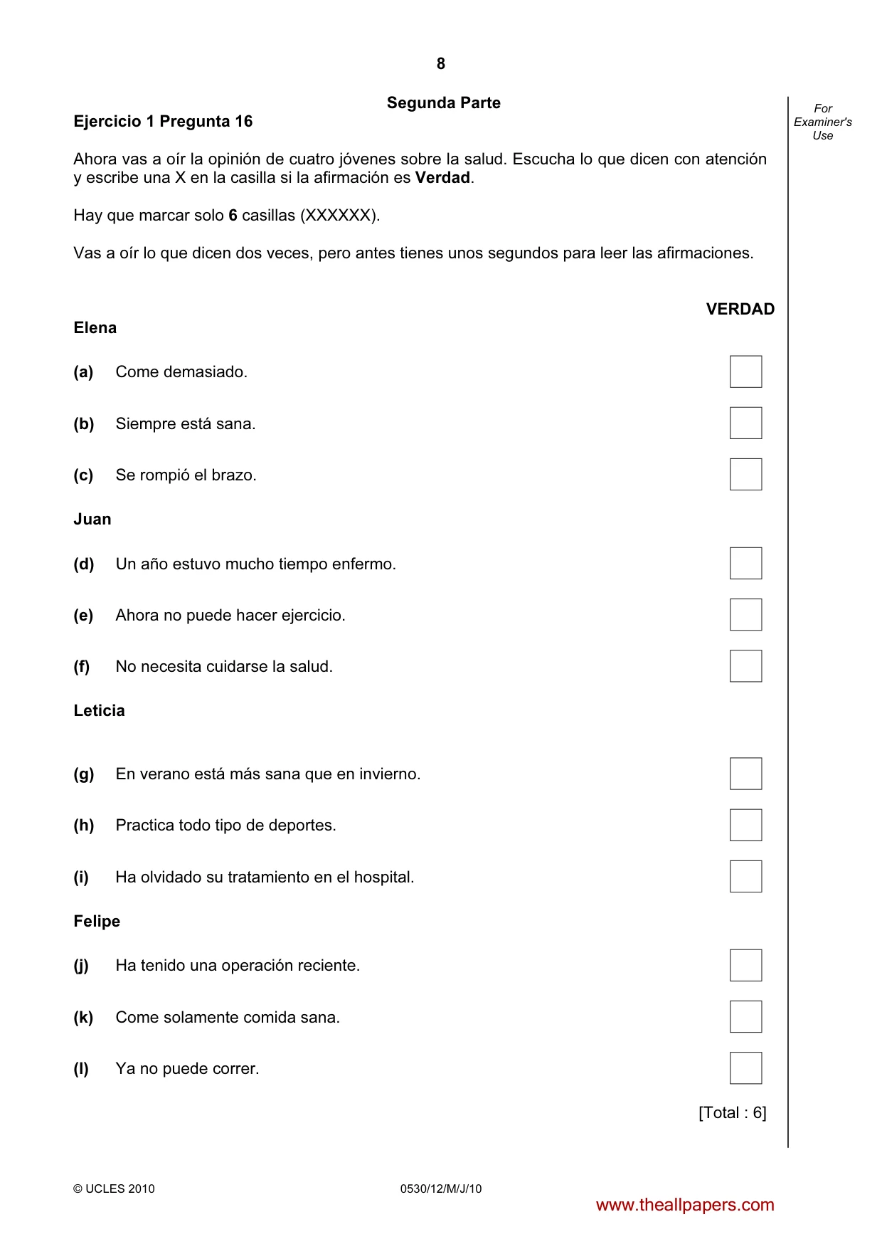 Cambridge IGCSE Spanish - Foreign Language 0530 2010 May/June Paper 1 · Variant 2 question paper, page 8 of 12