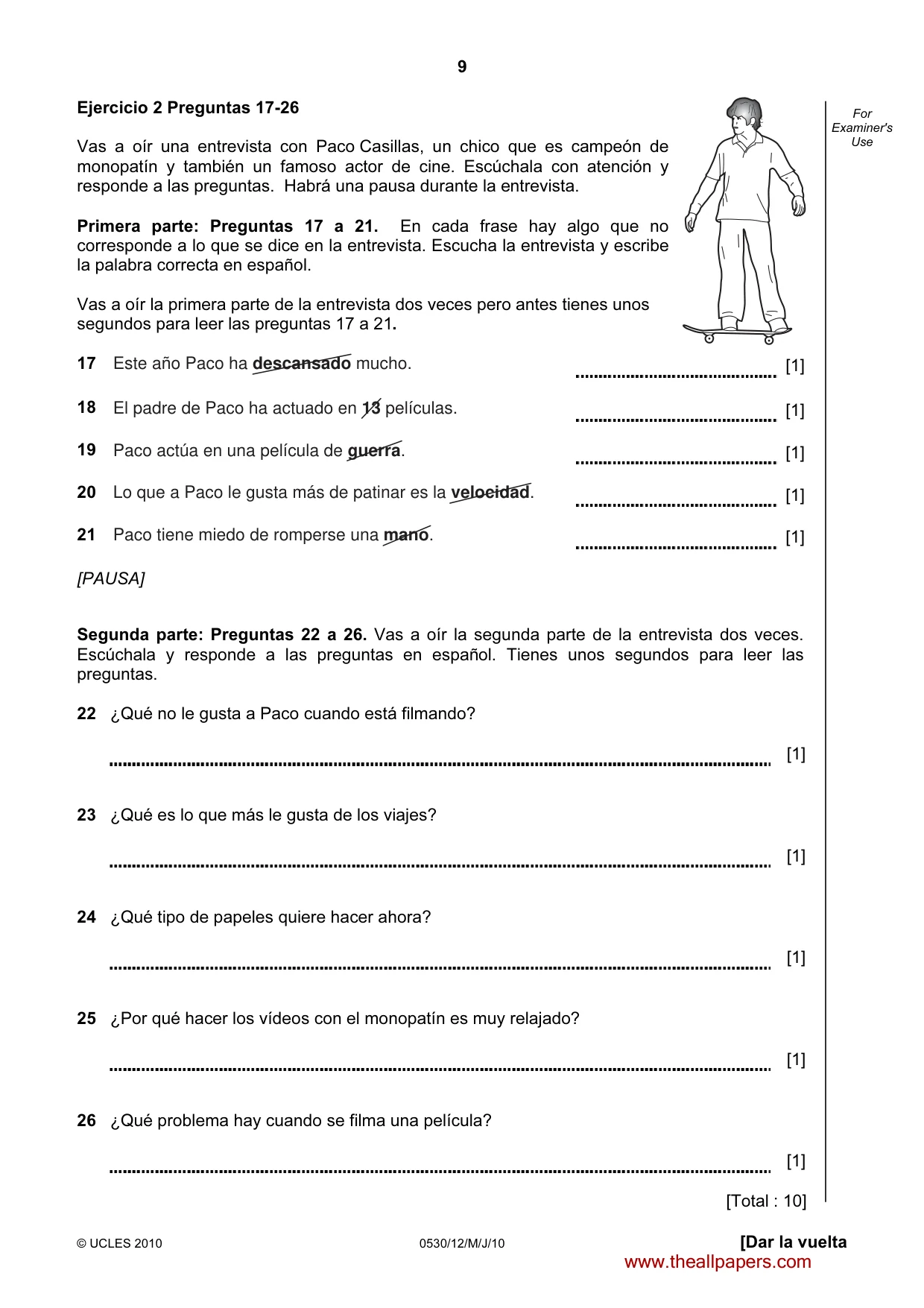 Cambridge IGCSE Spanish - Foreign Language 0530 2010 May/June Paper 1 · Variant 2 question paper, page 9 of 12
