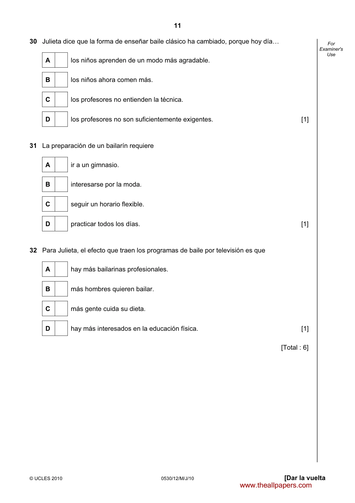 Cambridge IGCSE Spanish - Foreign Language 0530 2010 May/June Paper 1 · Variant 2 question paper, page 11 of 12