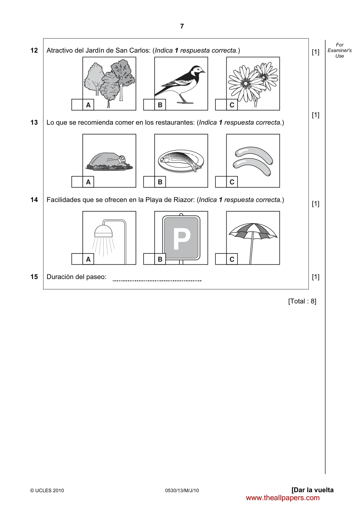 Cambridge IGCSE Spanish - Foreign Language 0530 2010 May/June Paper 1 · Variant 3 question paper, page 7 of 12