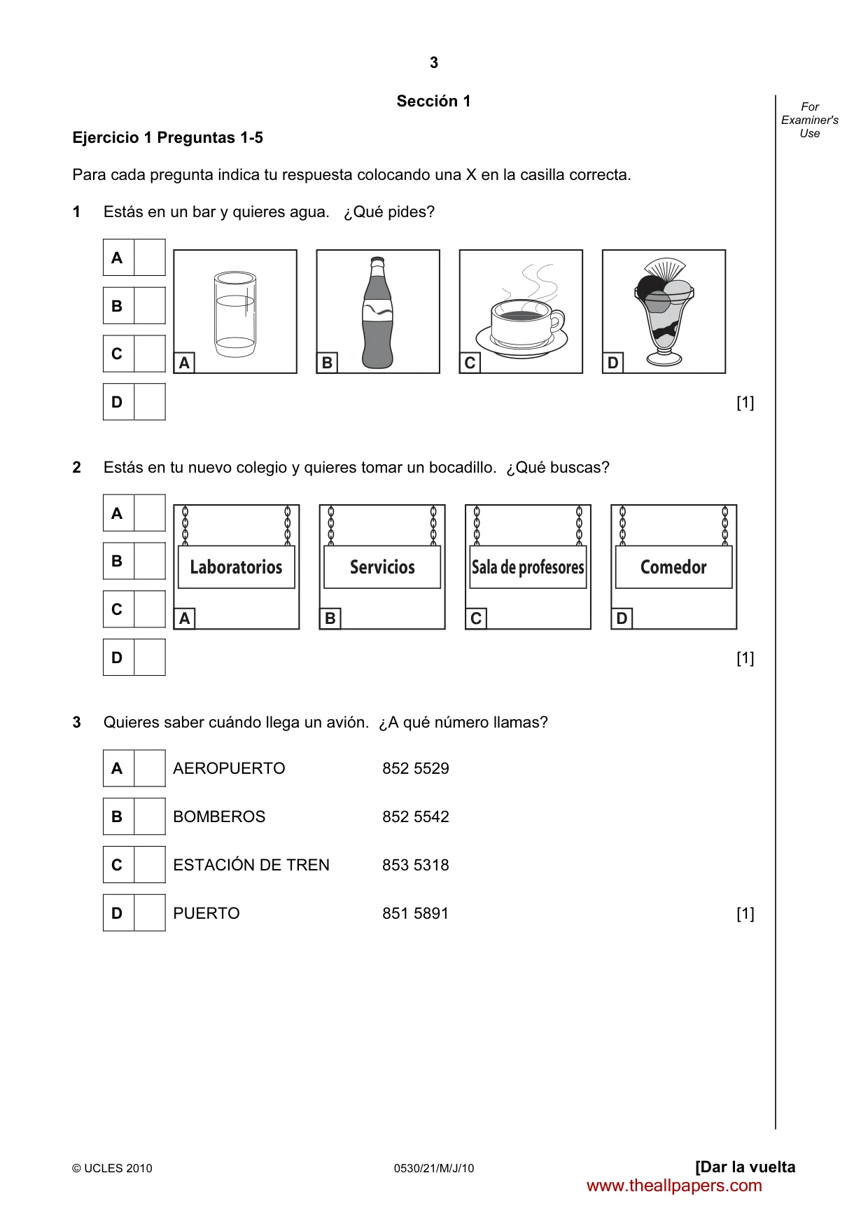 Cambridge IGCSE Spanish - Foreign Language 0530 2010 May/June Paper 2 · Variant 1 question paper, page 3 of 16