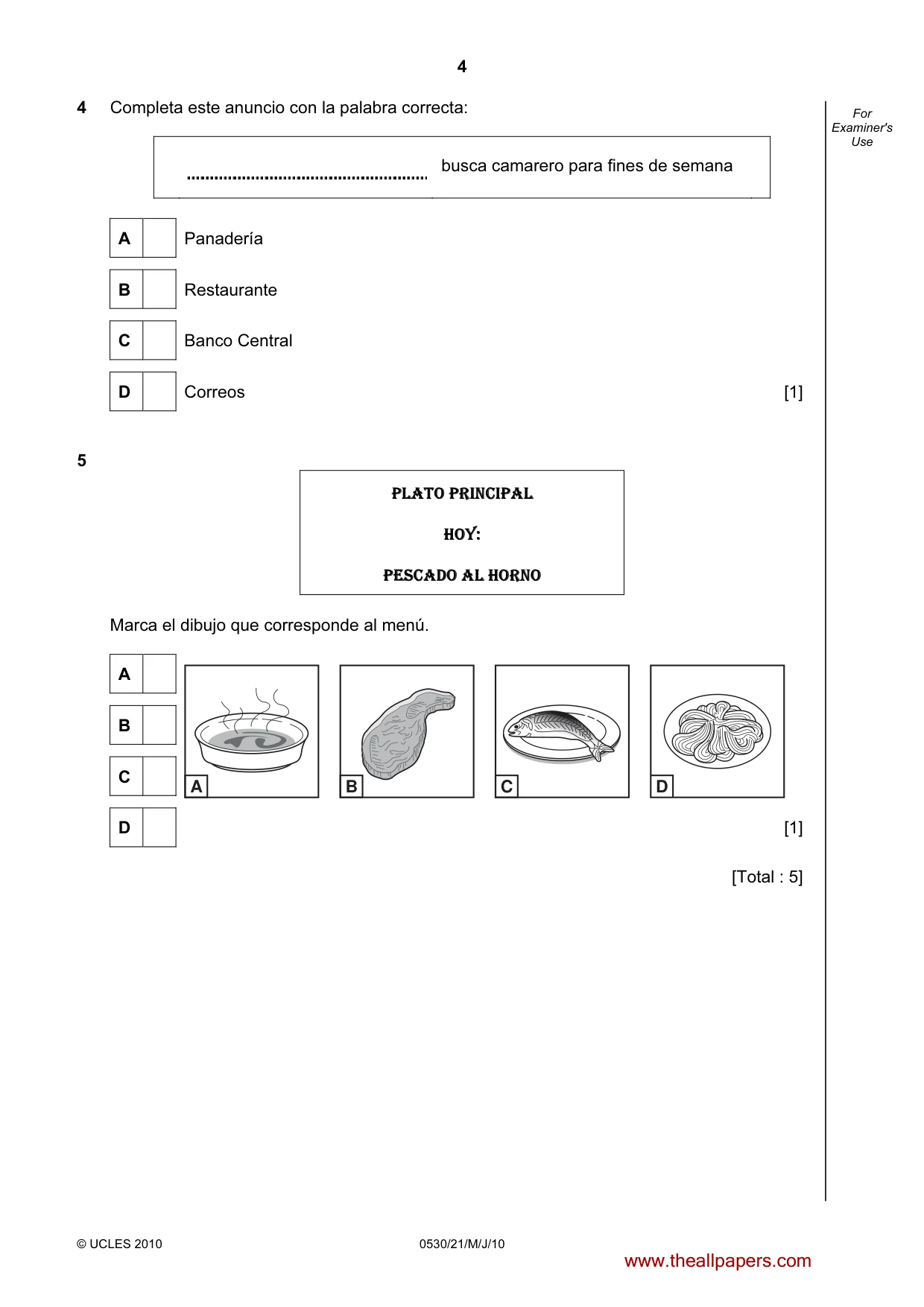 Cambridge IGCSE Spanish - Foreign Language 0530 2010 May/June Paper 2 · Variant 1 question paper, page 4 of 16