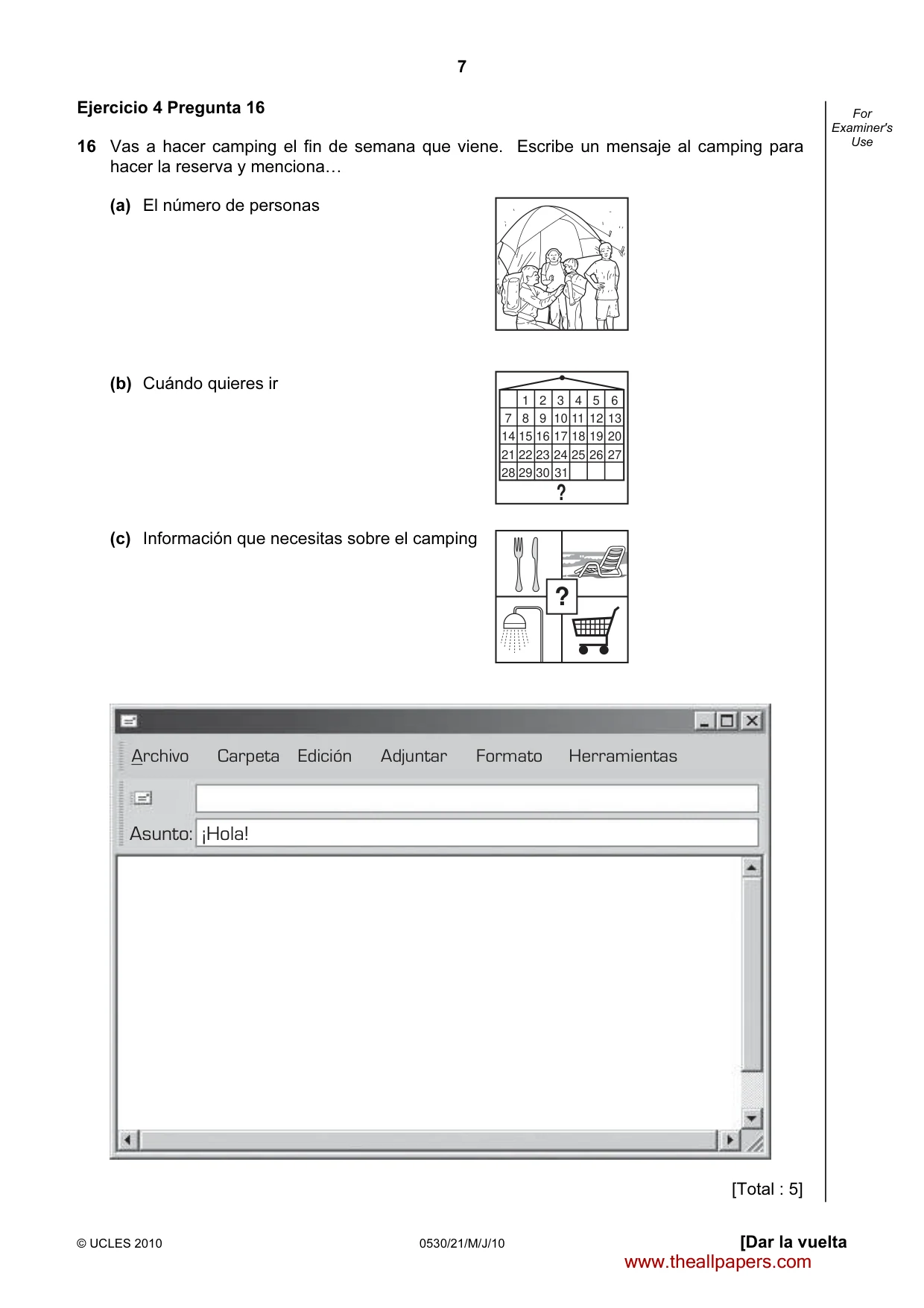 Cambridge IGCSE Spanish - Foreign Language 0530 2010 May/June Paper 2 · Variant 1 question paper, page 7 of 16