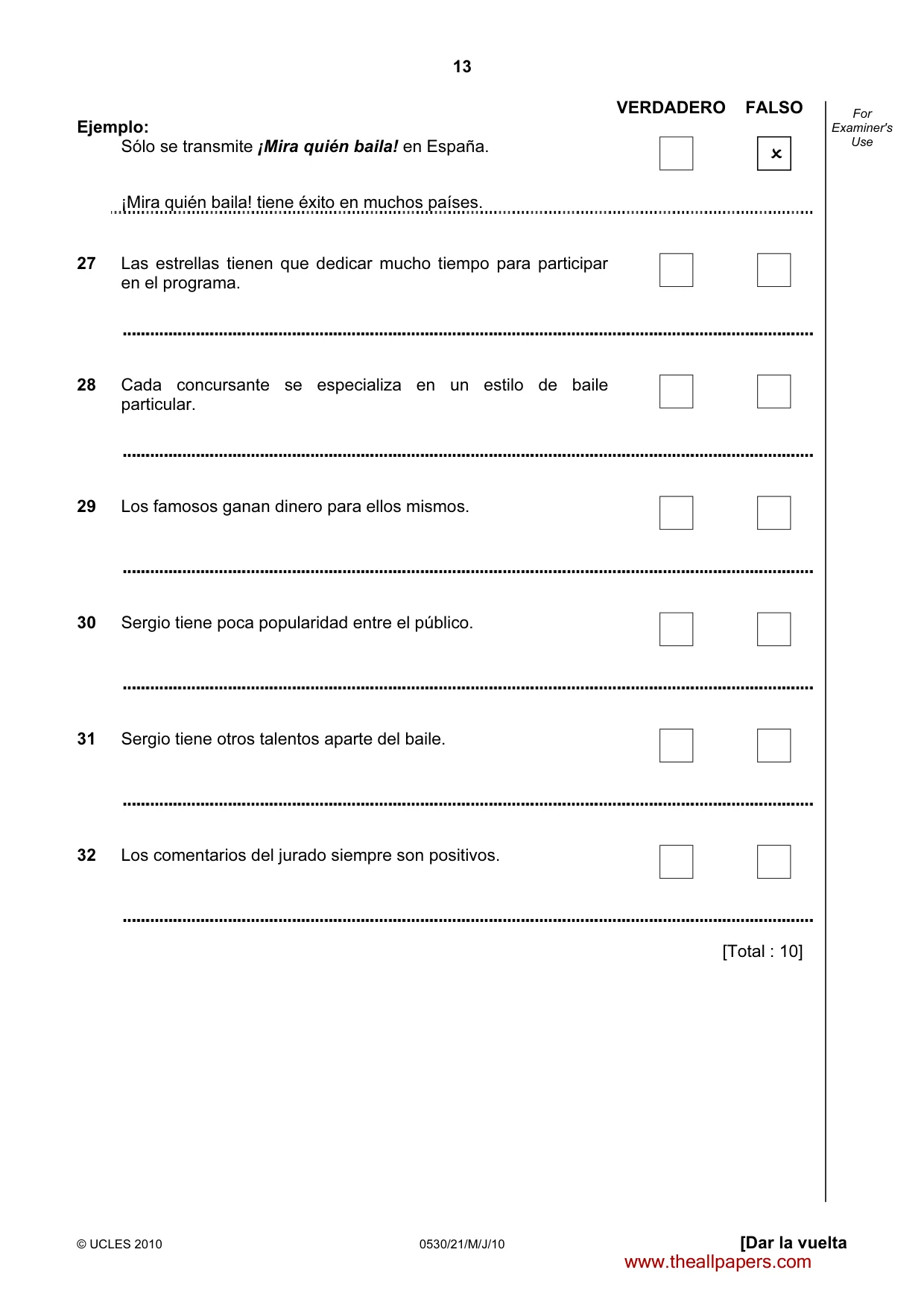 Cambridge IGCSE Spanish - Foreign Language 0530 2010 May/June Paper 2 · Variant 1 question paper, page 13 of 16