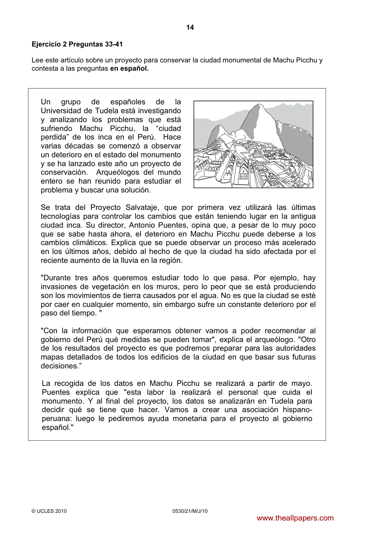 Cambridge IGCSE Spanish - Foreign Language 0530 2010 May/June Paper 2 · Variant 1 question paper, page 14 of 16