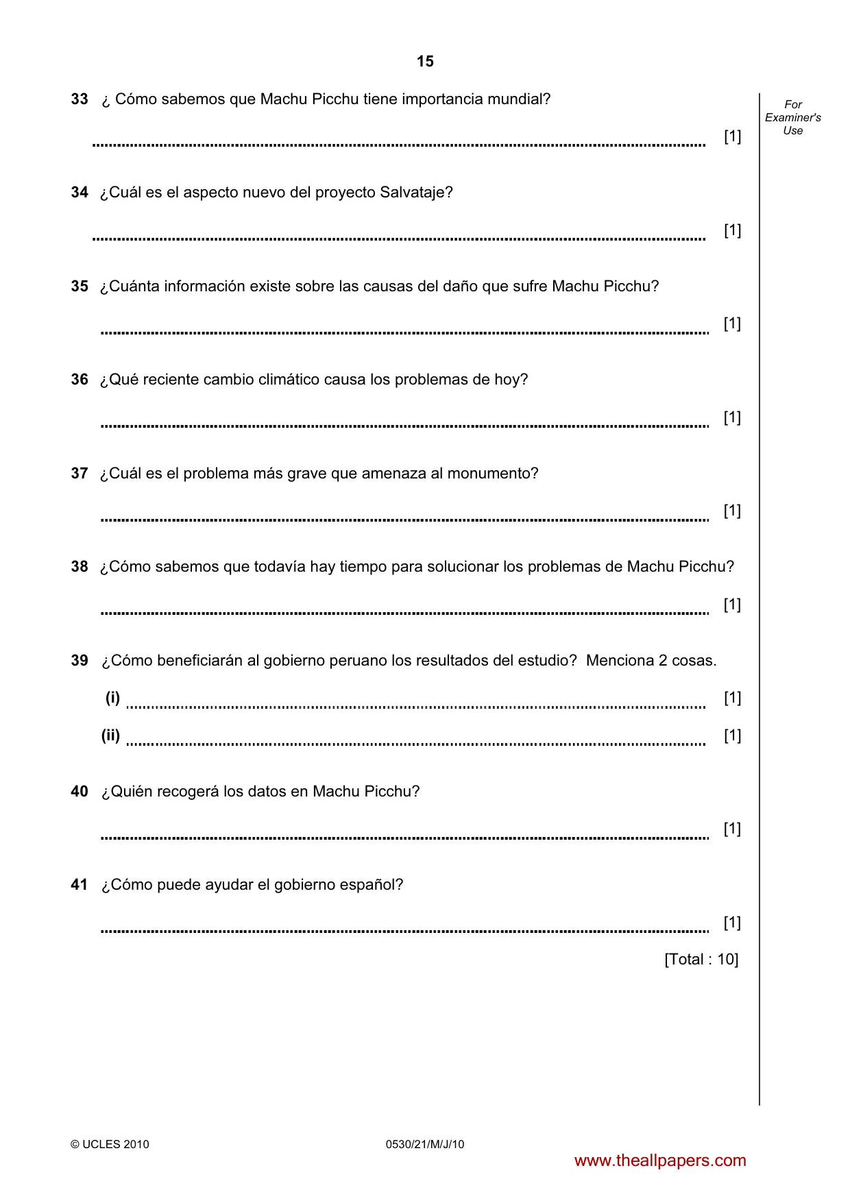 Cambridge IGCSE Spanish - Foreign Language 0530 2010 May/June Paper 2 · Variant 1 question paper, page 15 of 16