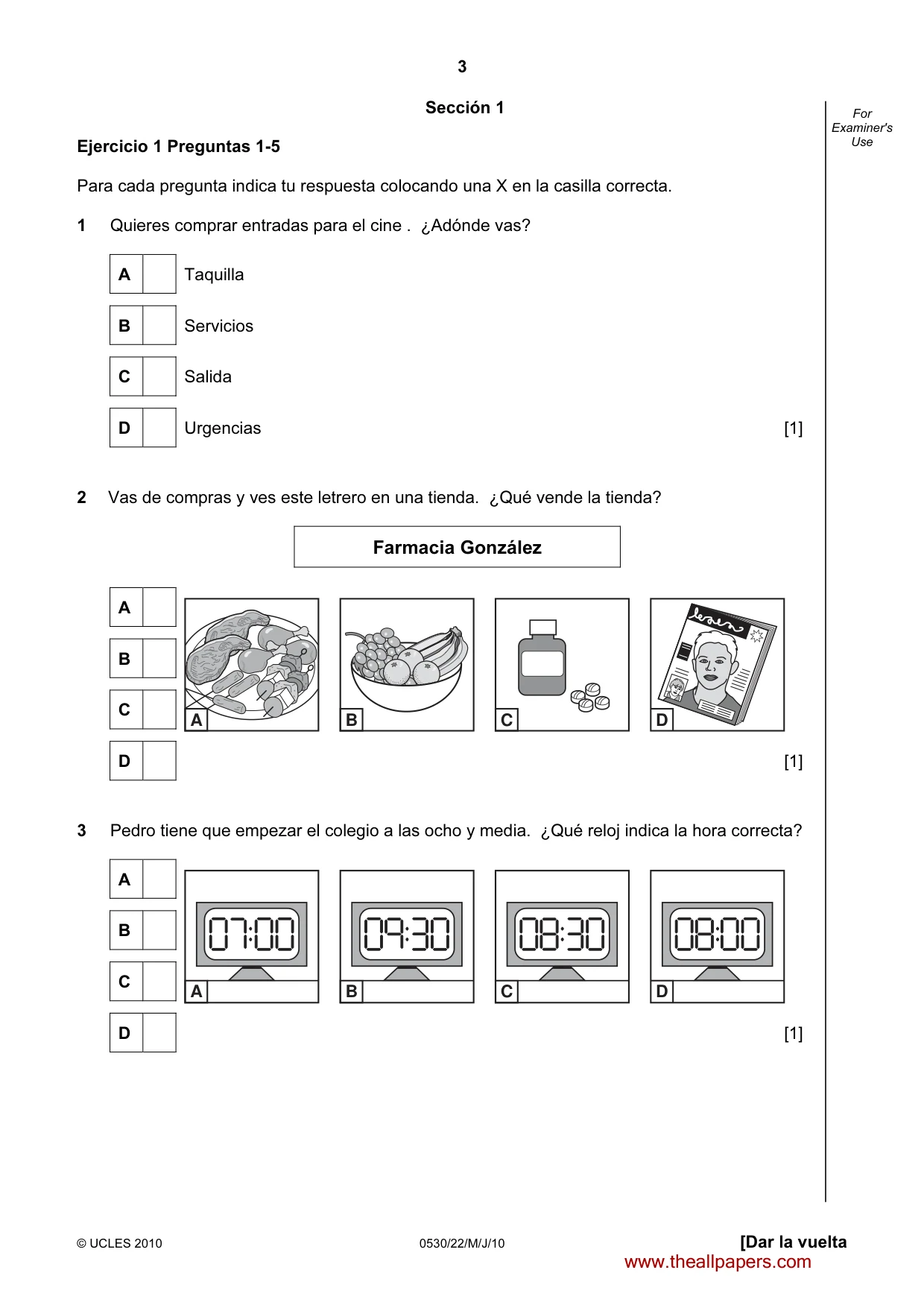 Cambridge IGCSE Spanish - Foreign Language 0530 2010 May/June Paper 2 · Variant 2 question paper, page 3 of 16