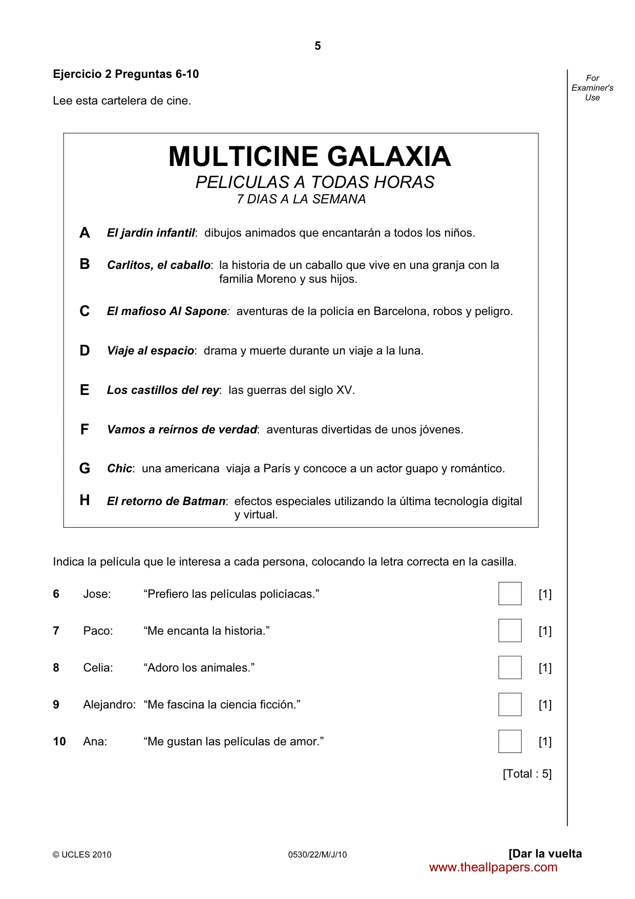 Cambridge IGCSE Spanish - Foreign Language 0530 2010 May/June Paper 2 · Variant 2 question paper, page 5 of 16