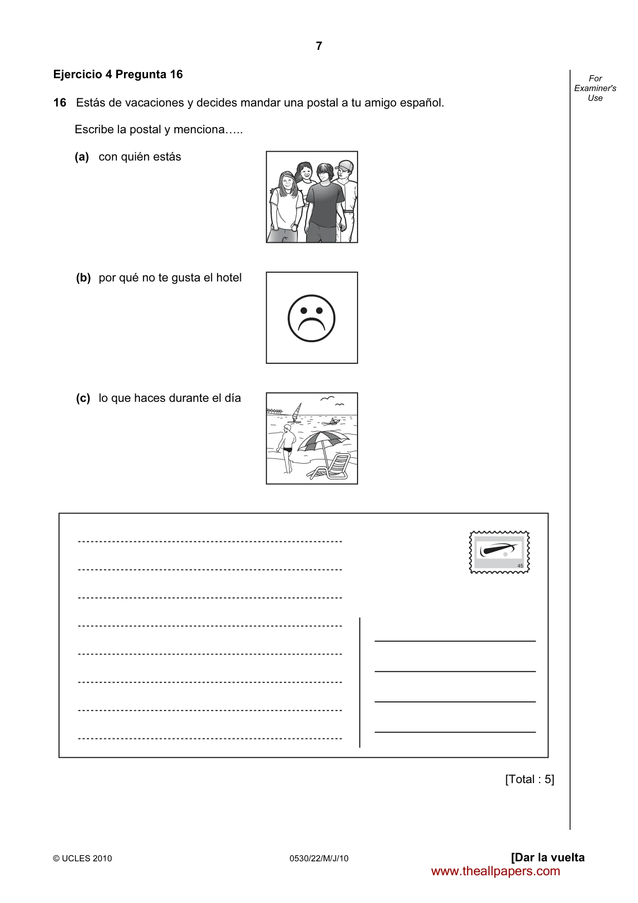 Cambridge IGCSE Spanish - Foreign Language 0530 2010 May/June Paper 2 · Variant 2 question paper, page 7 of 16