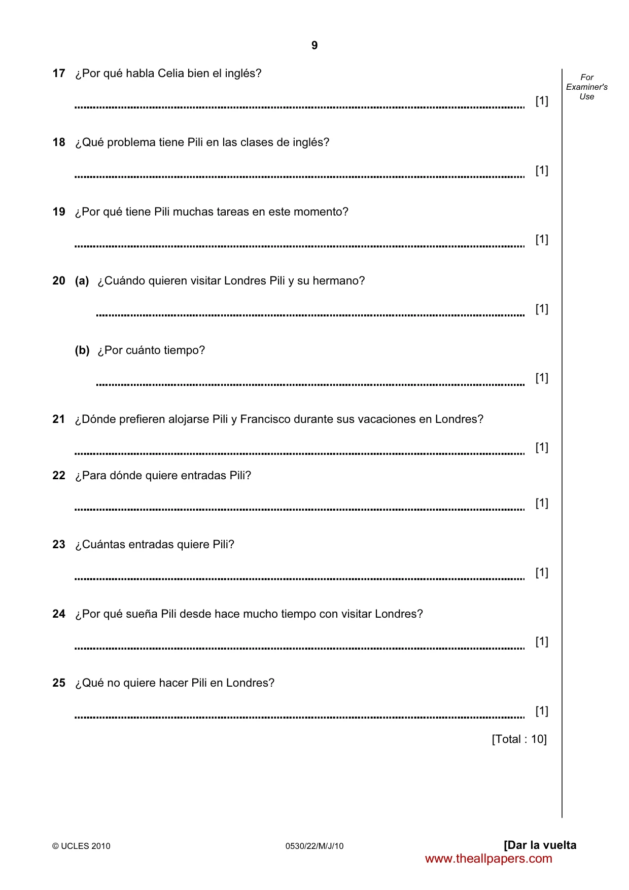 Cambridge IGCSE Spanish - Foreign Language 0530 2010 May/June Paper 2 · Variant 2 question paper, page 9 of 16