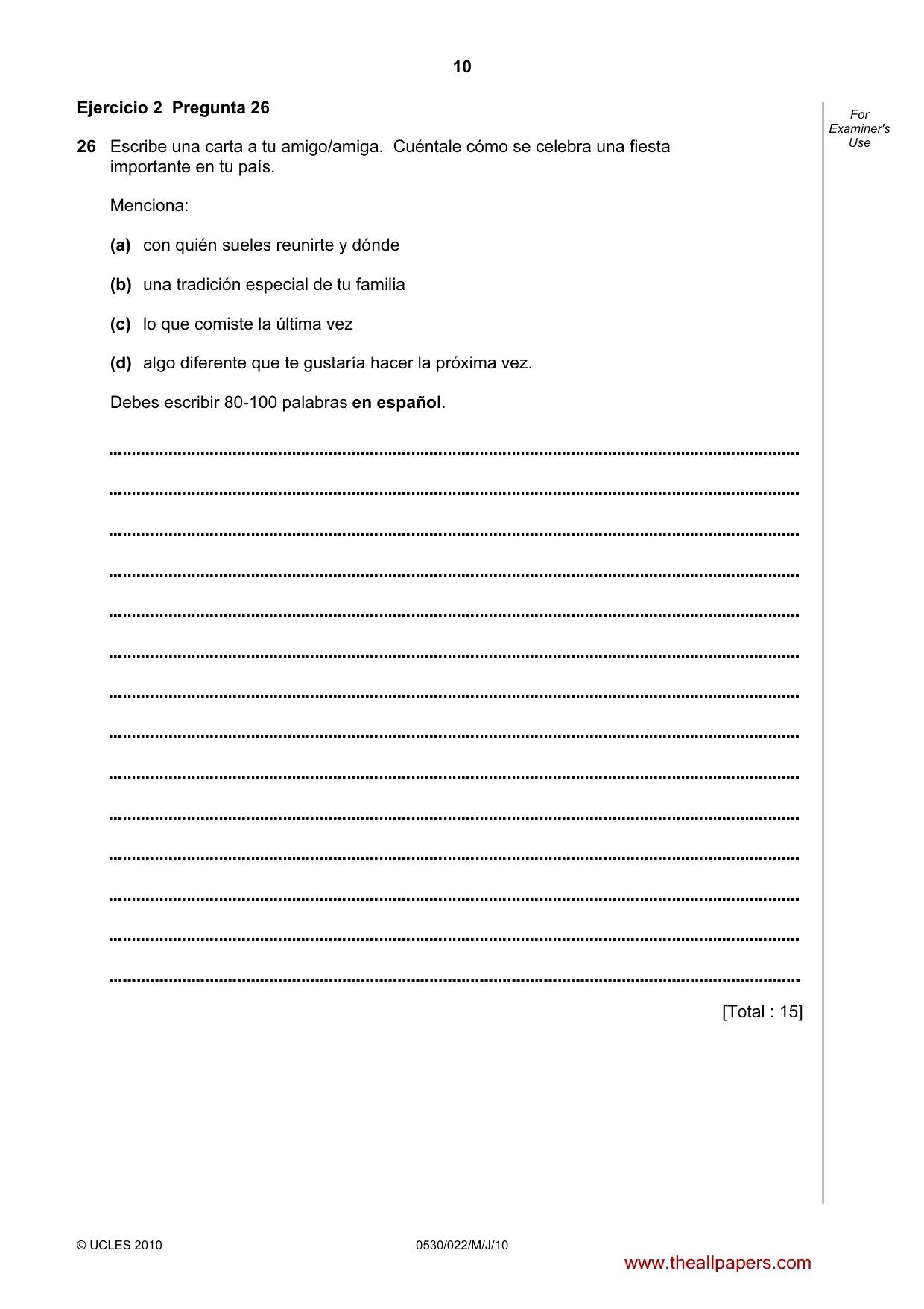 Cambridge IGCSE Spanish - Foreign Language 0530 2010 May/June Paper 2 · Variant 2 question paper, page 10 of 16