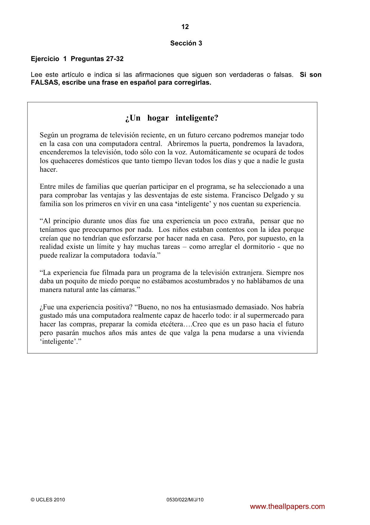 Cambridge IGCSE Spanish - Foreign Language 0530 2010 May/June Paper 2 · Variant 2 question paper, page 12 of 16