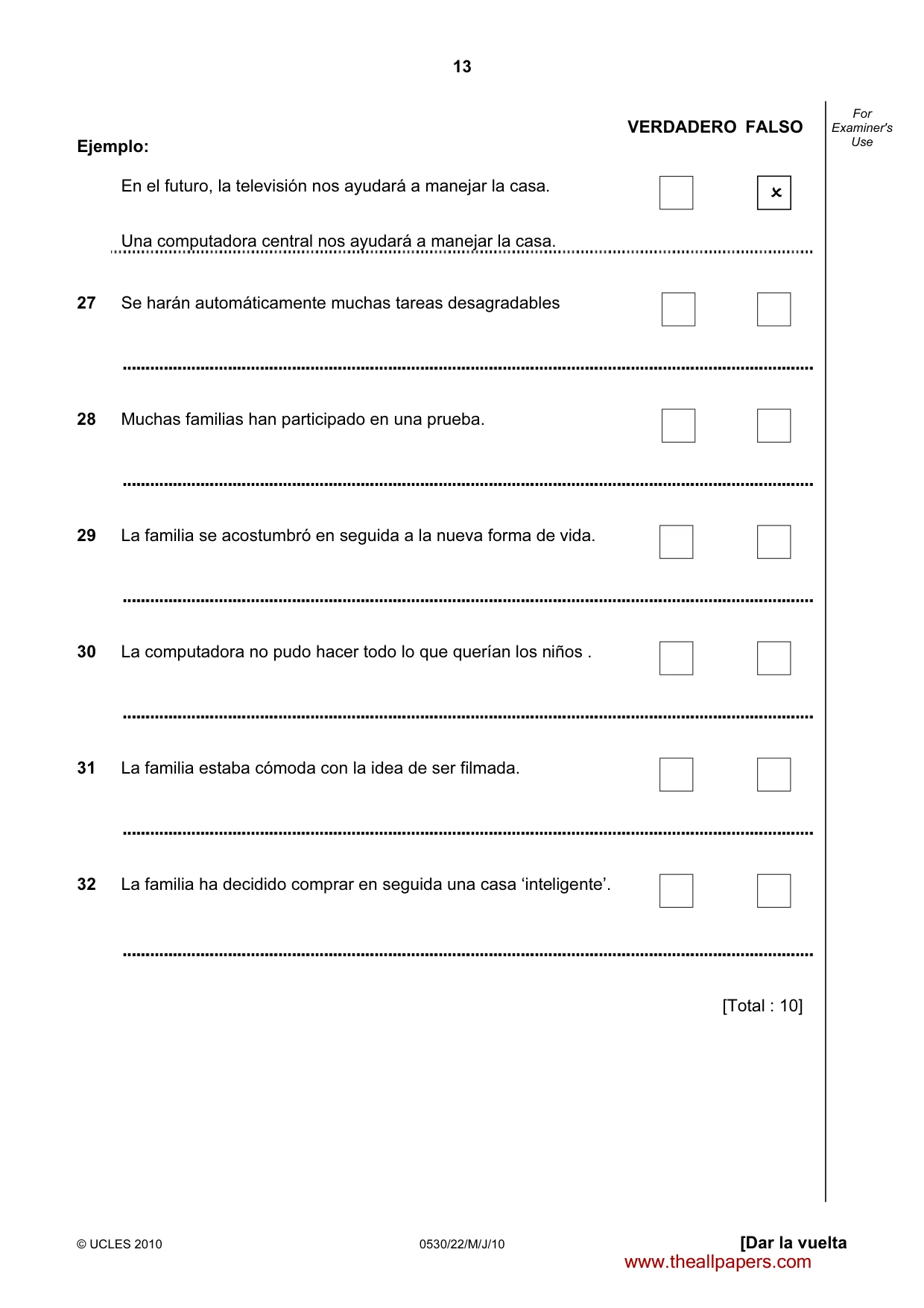 Cambridge IGCSE Spanish - Foreign Language 0530 2010 May/June Paper 2 · Variant 2 question paper, page 13 of 16