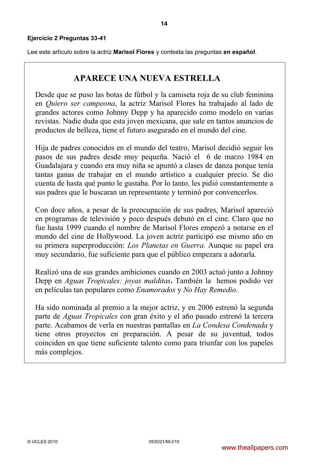 Cambridge IGCSE Spanish - Foreign Language 0530 2010 May/June Paper 2 · Variant 2 question paper, page 14 of 16