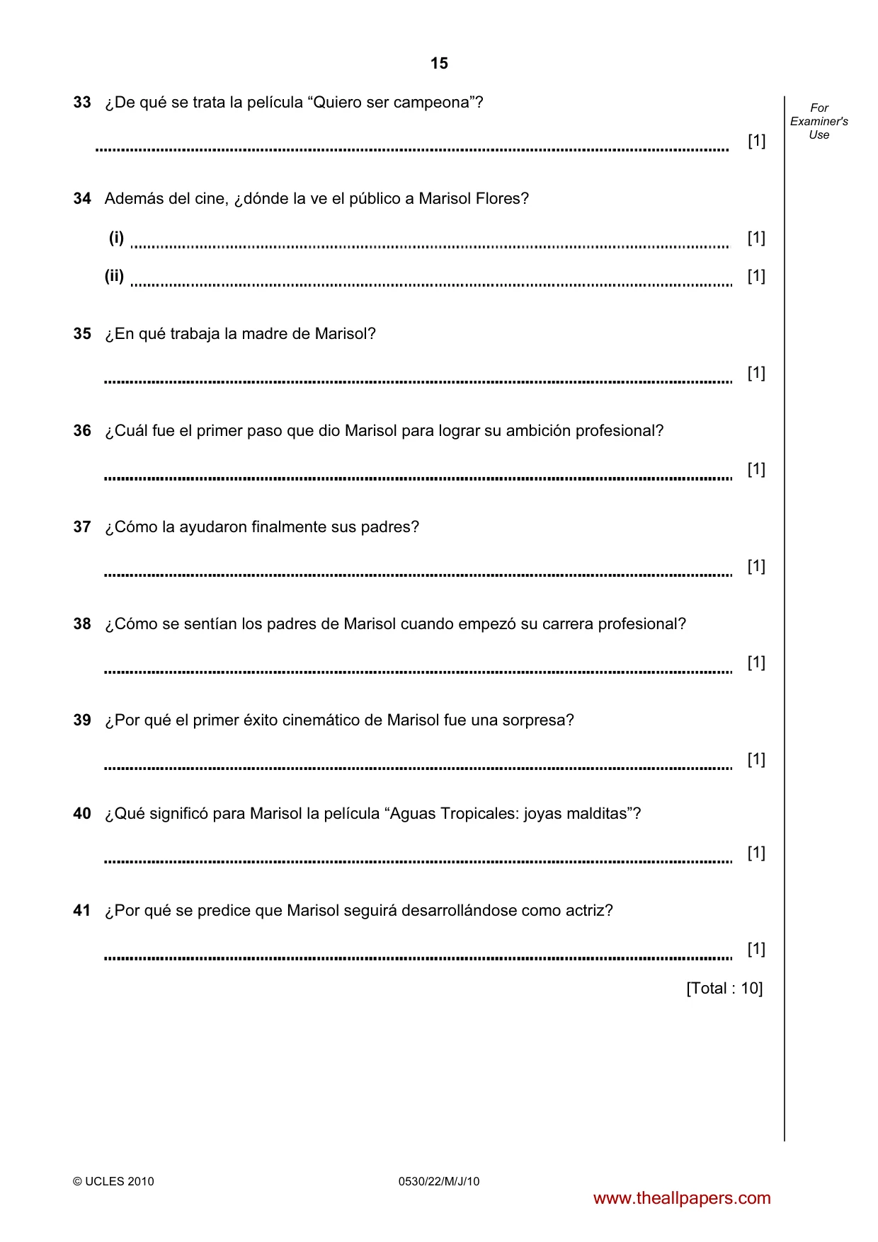 Cambridge IGCSE Spanish - Foreign Language 0530 2010 May/June Paper 2 · Variant 2 question paper, page 15 of 16