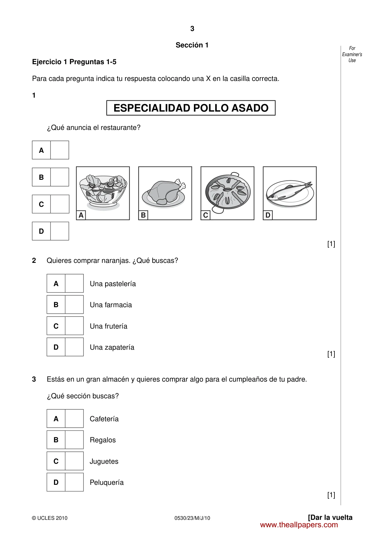 Cambridge IGCSE Spanish - Foreign Language 0530 2010 May/June Paper 2 · Variant 3 question paper, page 3 of 16