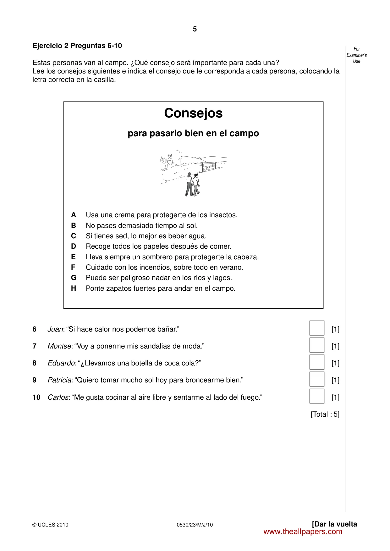 Cambridge IGCSE Spanish - Foreign Language 0530 2010 May/June Paper 2 · Variant 3 question paper, page 5 of 16