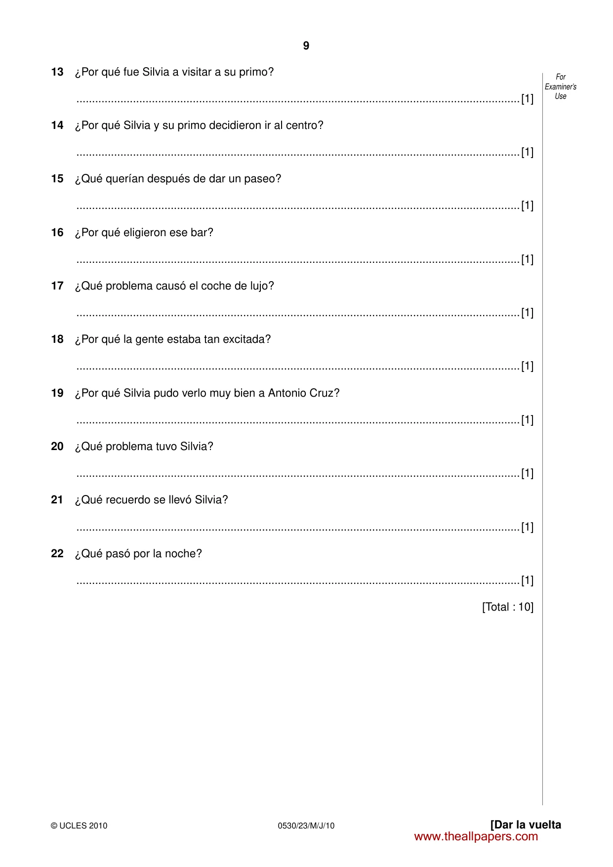 Cambridge IGCSE Spanish - Foreign Language 0530 2010 May/June Paper 2 · Variant 3 question paper, page 9 of 16