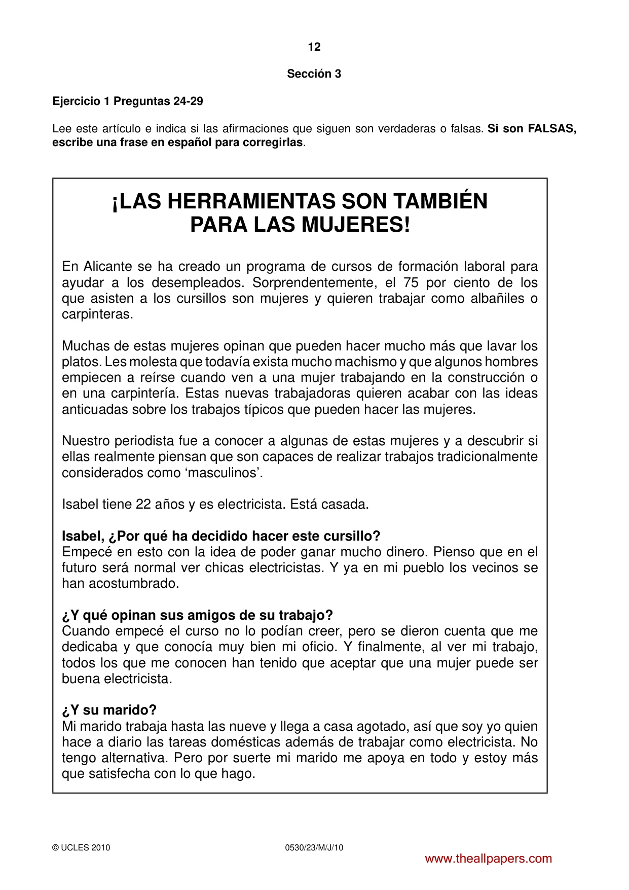 Cambridge IGCSE Spanish - Foreign Language 0530 2010 May/June Paper 2 · Variant 3 question paper, page 12 of 16