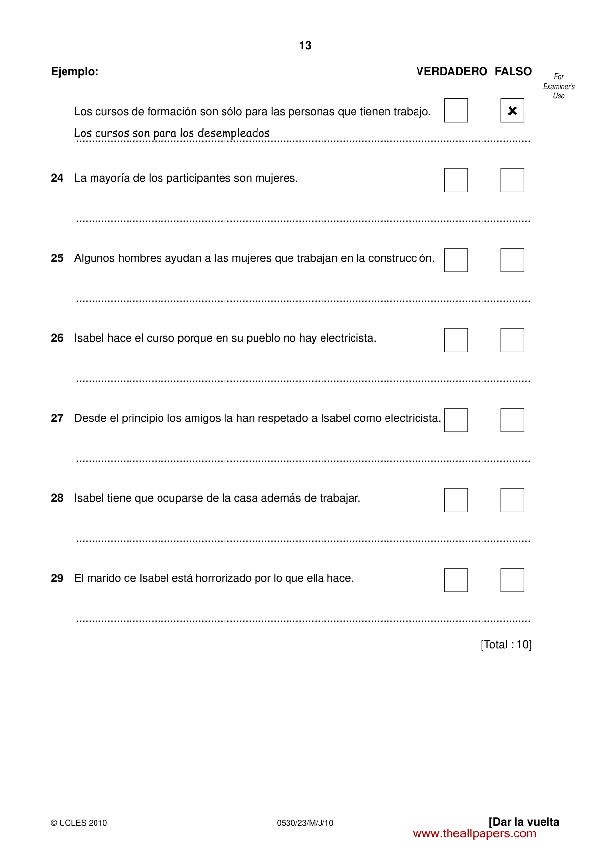 Cambridge IGCSE Spanish - Foreign Language 0530 2010 May/June Paper 2 · Variant 3 question paper, page 13 of 16