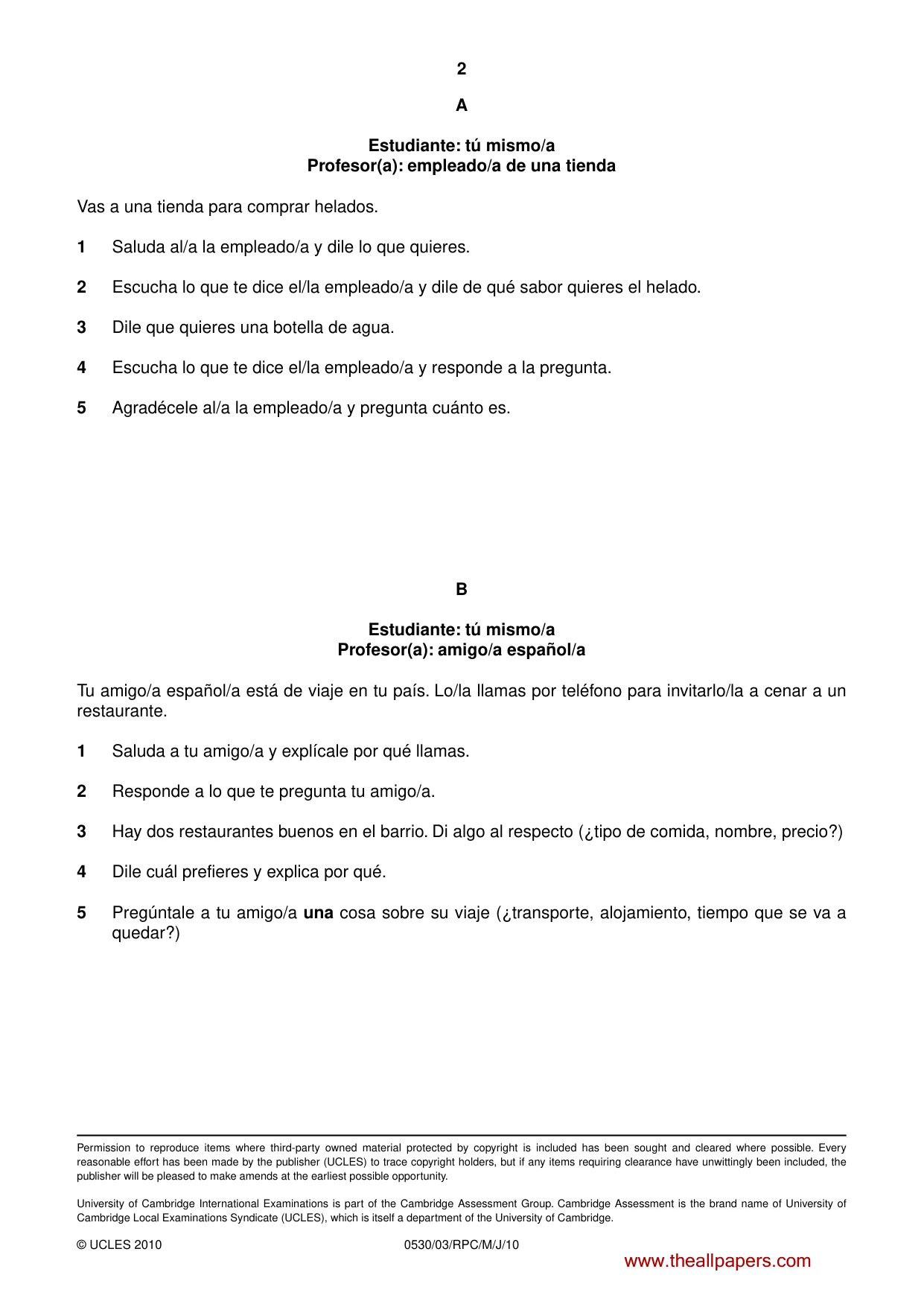 Cambridge IGCSE Spanish - Foreign Language 0530 2010 May/June Paper 3 · Variant 1 question paper, page 4 of 18