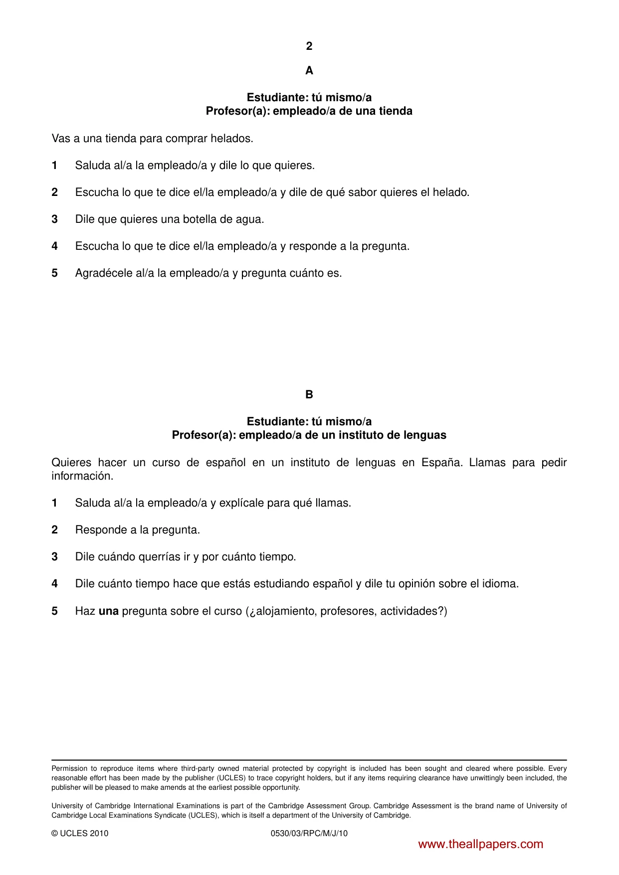 Cambridge IGCSE Spanish - Foreign Language 0530 2010 May/June Paper 3 · Variant 1 question paper, page 6 of 18