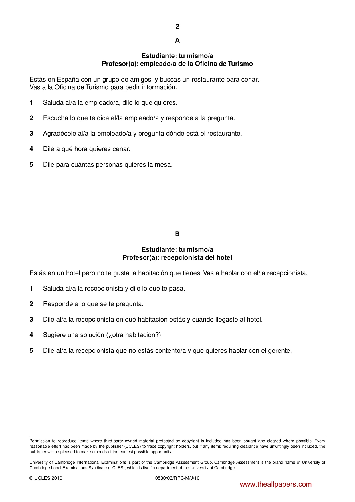 Cambridge IGCSE Spanish - Foreign Language 0530 2010 May/June Paper 3 · Variant 1 question paper, page 8 of 18