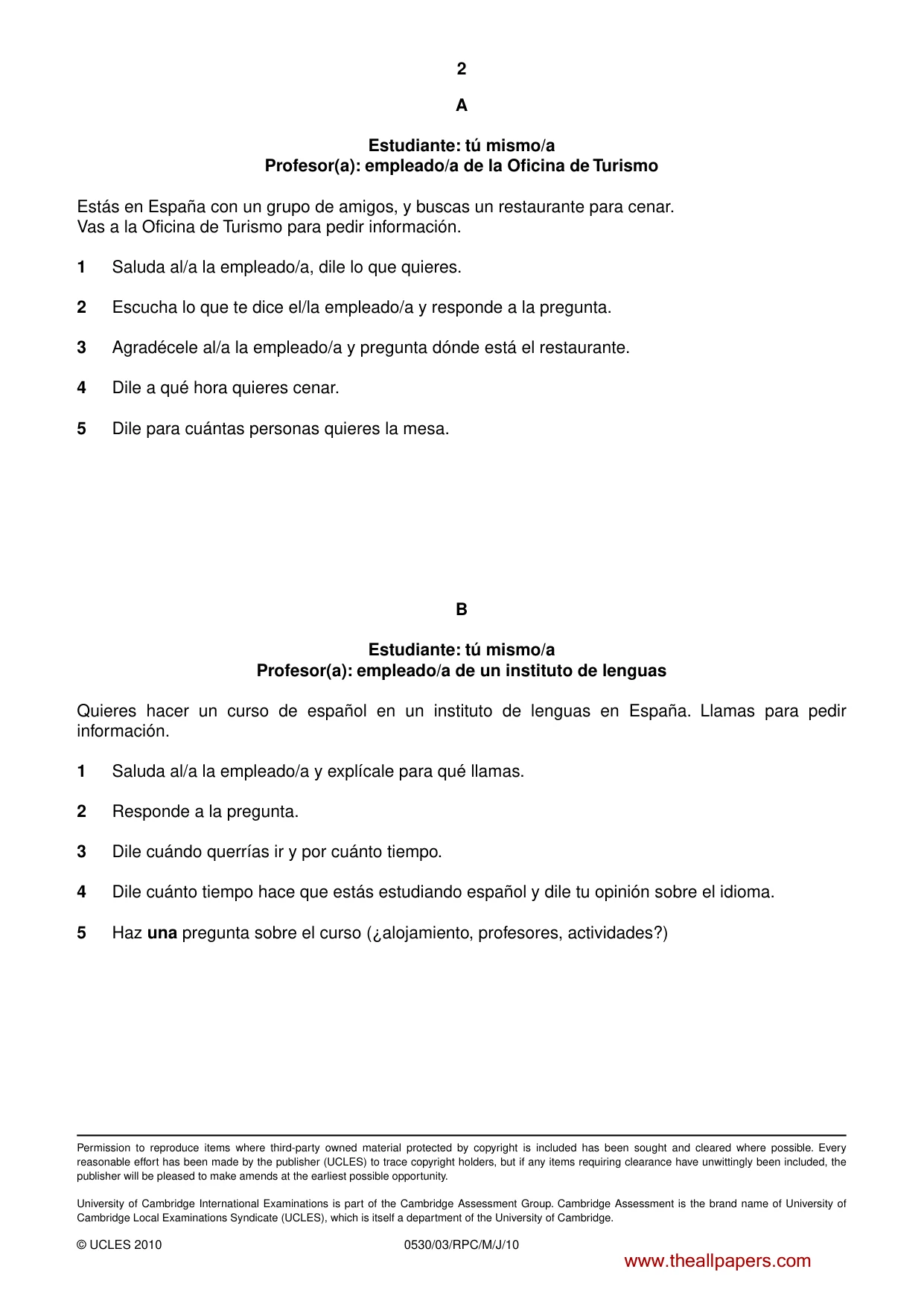 Cambridge IGCSE Spanish - Foreign Language 0530 2010 May/June Paper 3 · Variant 1 question paper, page 12 of 18