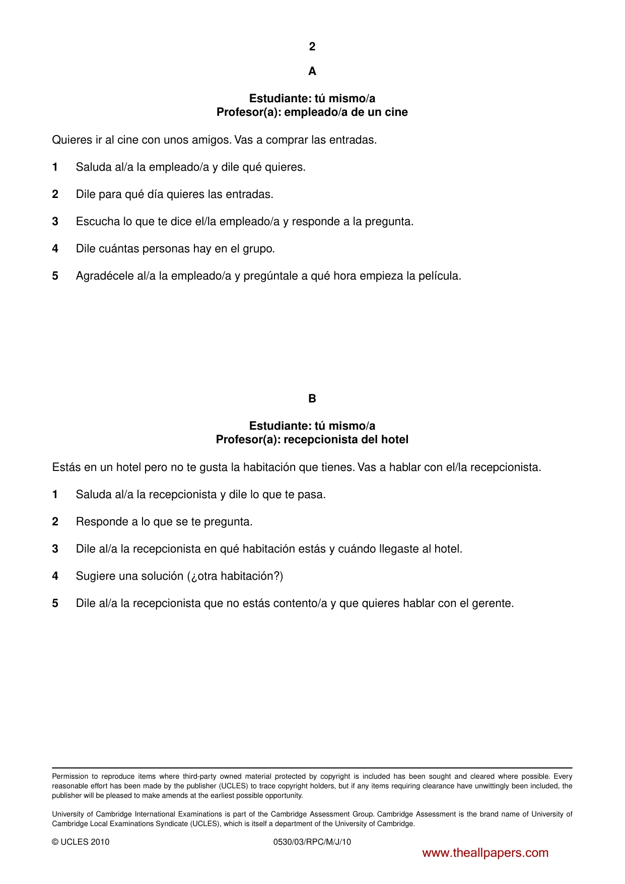 Cambridge IGCSE Spanish - Foreign Language 0530 2010 May/June Paper 3 · Variant 1 question paper, page 14 of 18