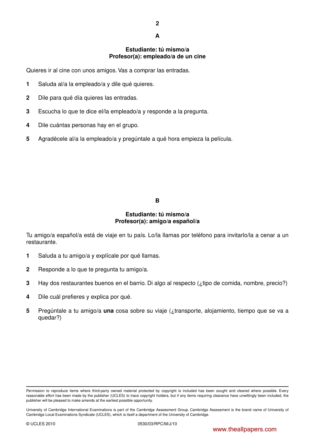 Cambridge IGCSE Spanish - Foreign Language 0530 2010 May/June Paper 3 · Variant 1 question paper, page 16 of 18