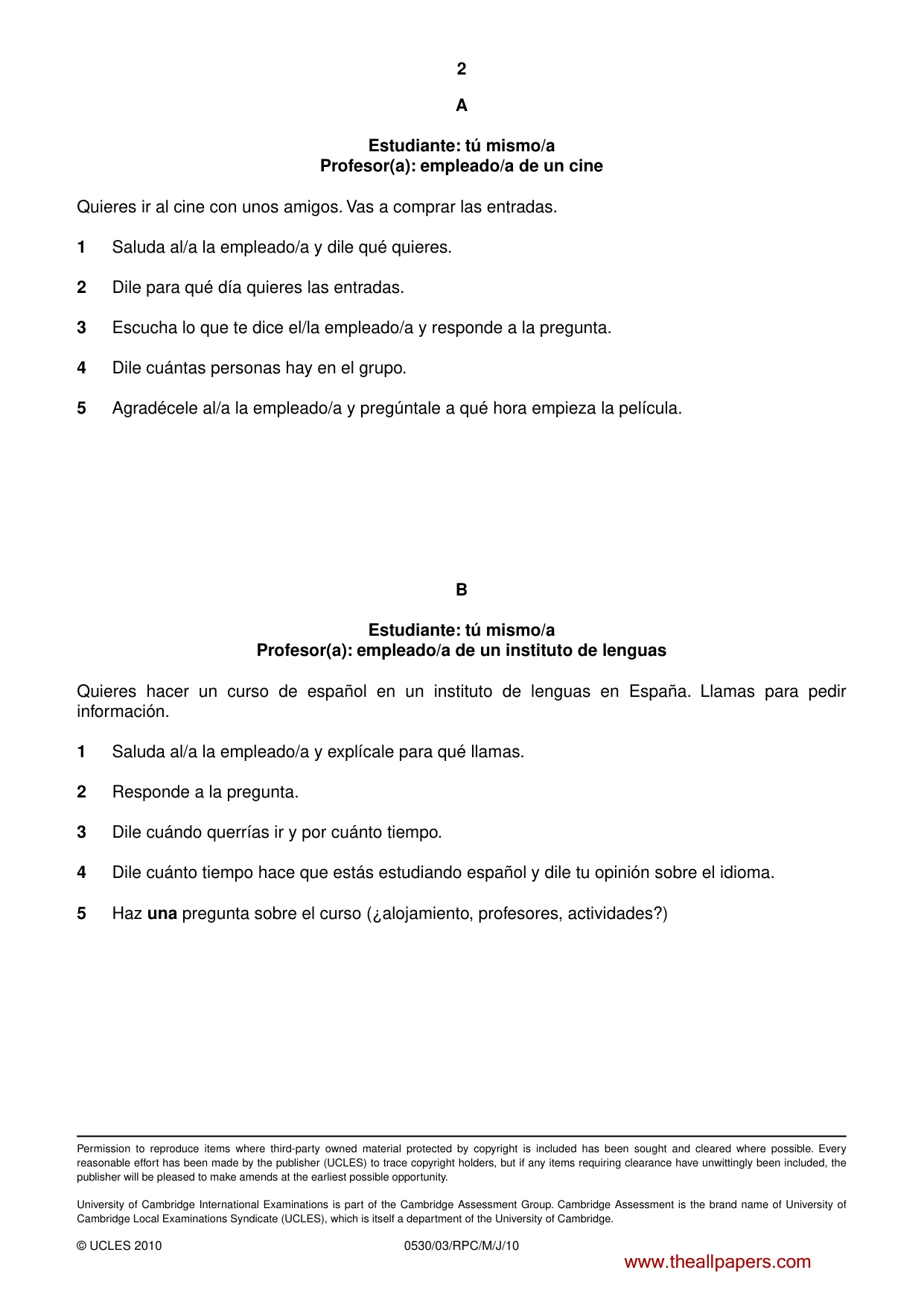 Cambridge IGCSE Spanish - Foreign Language 0530 2010 May/June Paper 3 · Variant 1 question paper, page 18 of 18