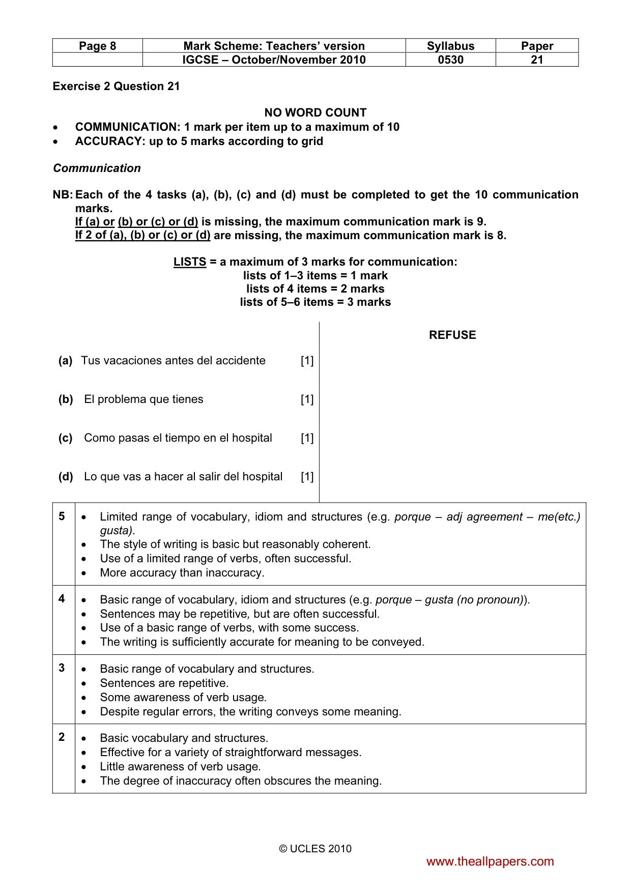 Mark scheme, page 8 of 11