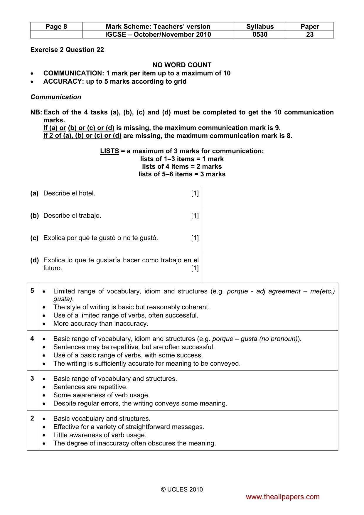 Mark scheme, page 8 of 11