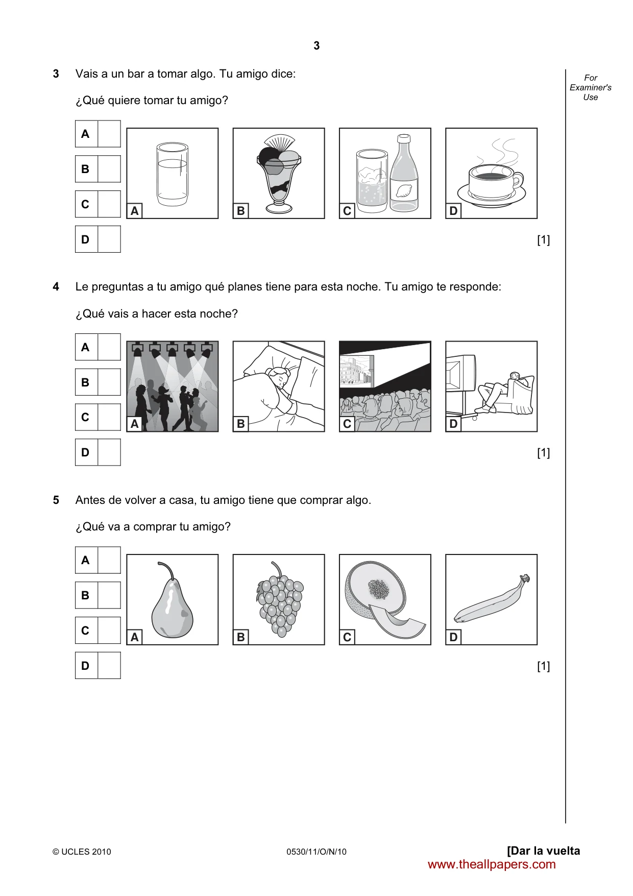 Cambridge IGCSE Spanish - Foreign Language 0530 2010 Oct/Nov Paper 1 · Variant 1 question paper, page 3 of 12