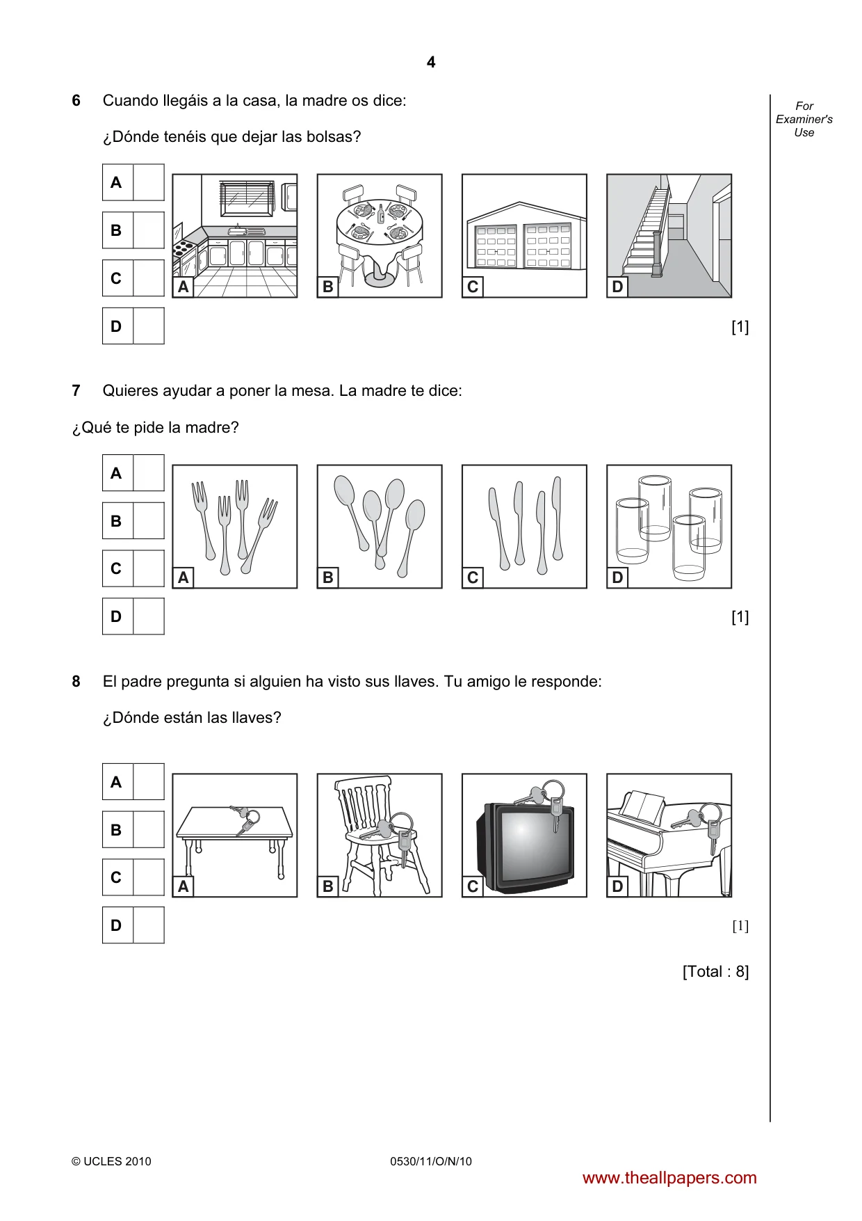 Cambridge IGCSE Spanish - Foreign Language 0530 2010 Oct/Nov Paper 1 · Variant 1 question paper, page 4 of 12