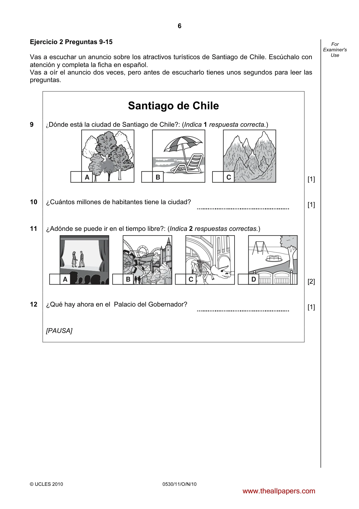 Cambridge IGCSE Spanish - Foreign Language 0530 2010 Oct/Nov Paper 1 · Variant 1 question paper, page 6 of 12