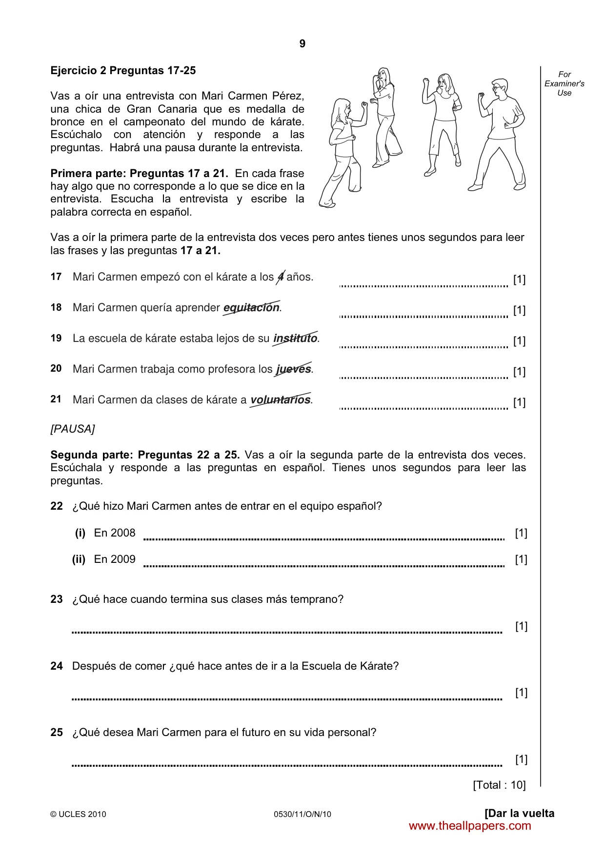 Cambridge IGCSE Spanish - Foreign Language 0530 2010 Oct/Nov Paper 1 · Variant 1 question paper, page 9 of 12