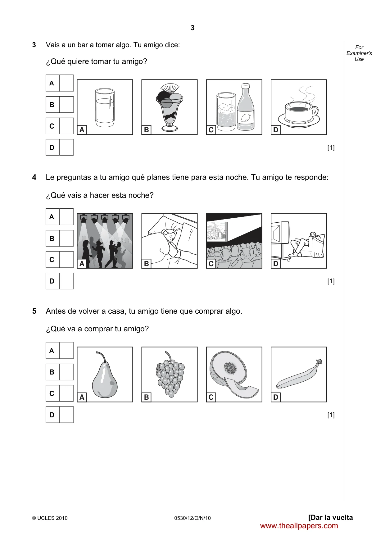 Cambridge IGCSE Spanish - Foreign Language 0530 2010 Oct/Nov Paper 1 · Variant 2 question paper, page 3 of 12