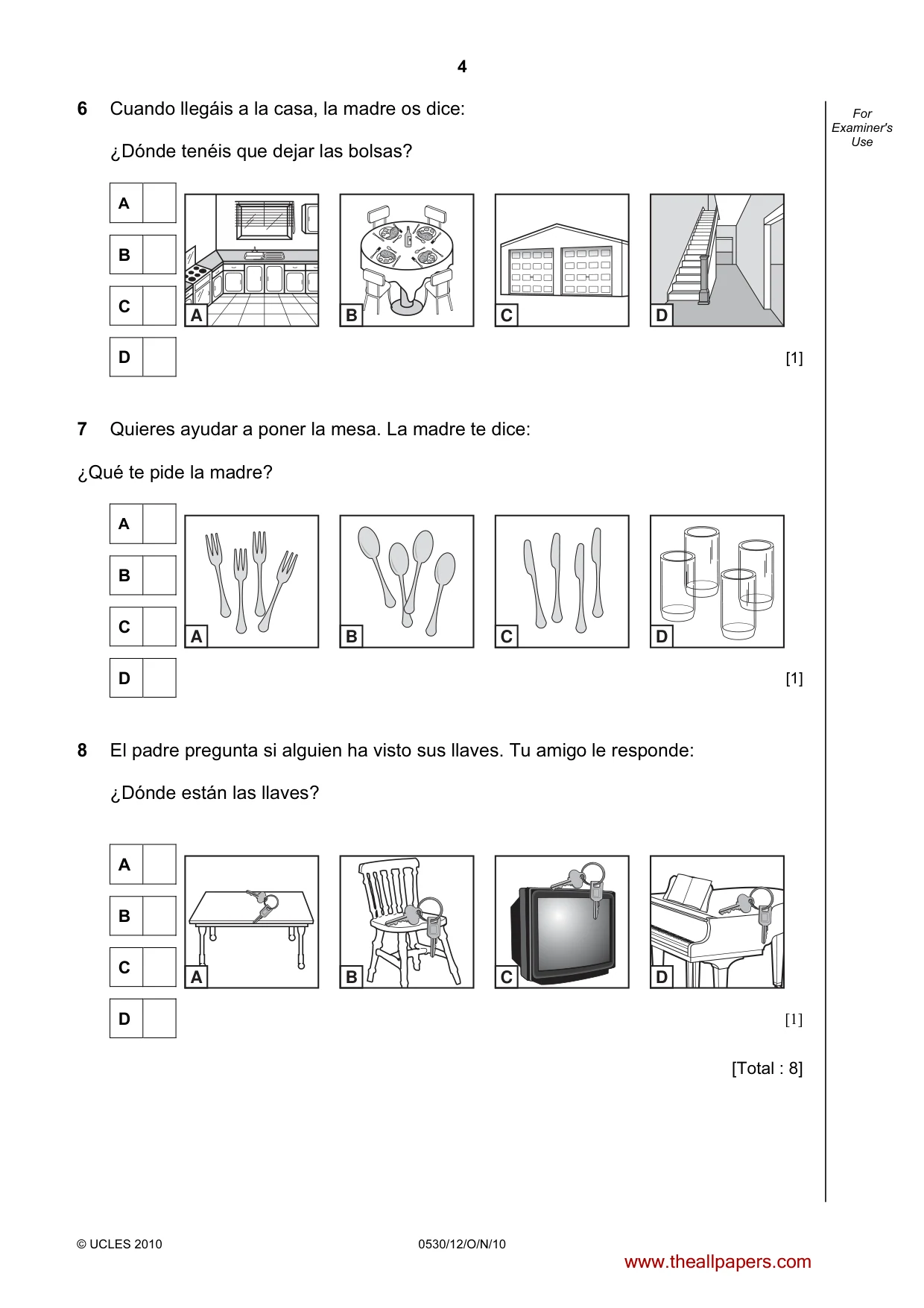 Cambridge IGCSE Spanish - Foreign Language 0530 2010 Oct/Nov Paper 1 · Variant 2 question paper, page 4 of 12