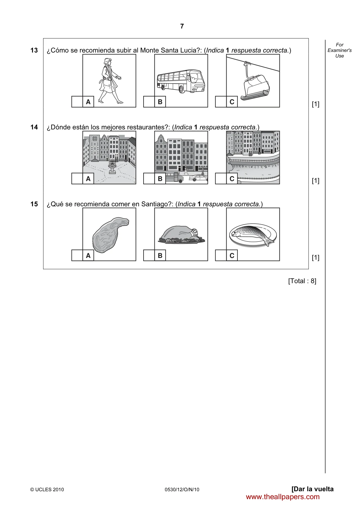 Cambridge IGCSE Spanish - Foreign Language 0530 2010 Oct/Nov Paper 1 · Variant 2 question paper, page 7 of 12