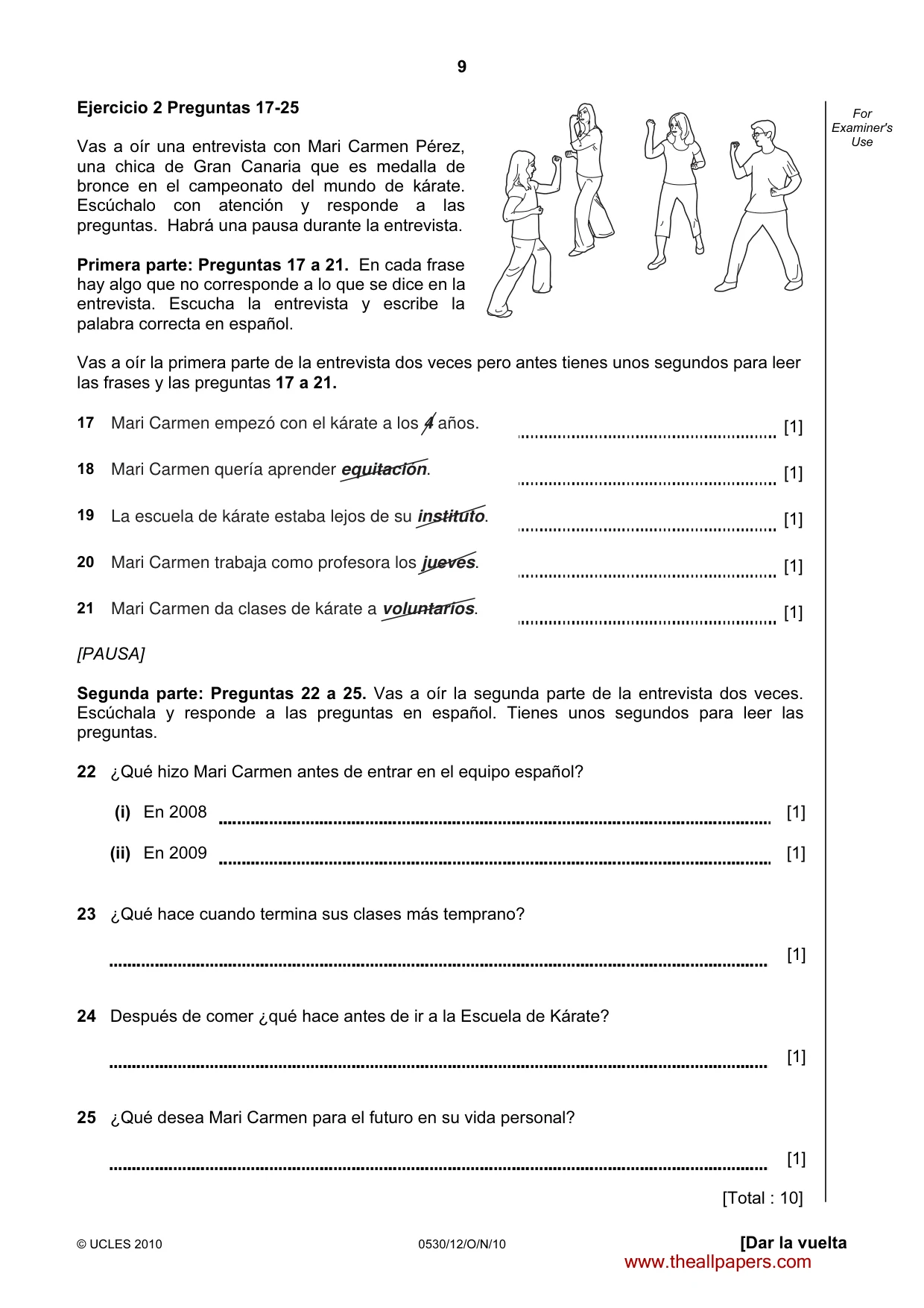 Cambridge IGCSE Spanish - Foreign Language 0530 2010 Oct/Nov Paper 1 · Variant 2 question paper, page 9 of 12
