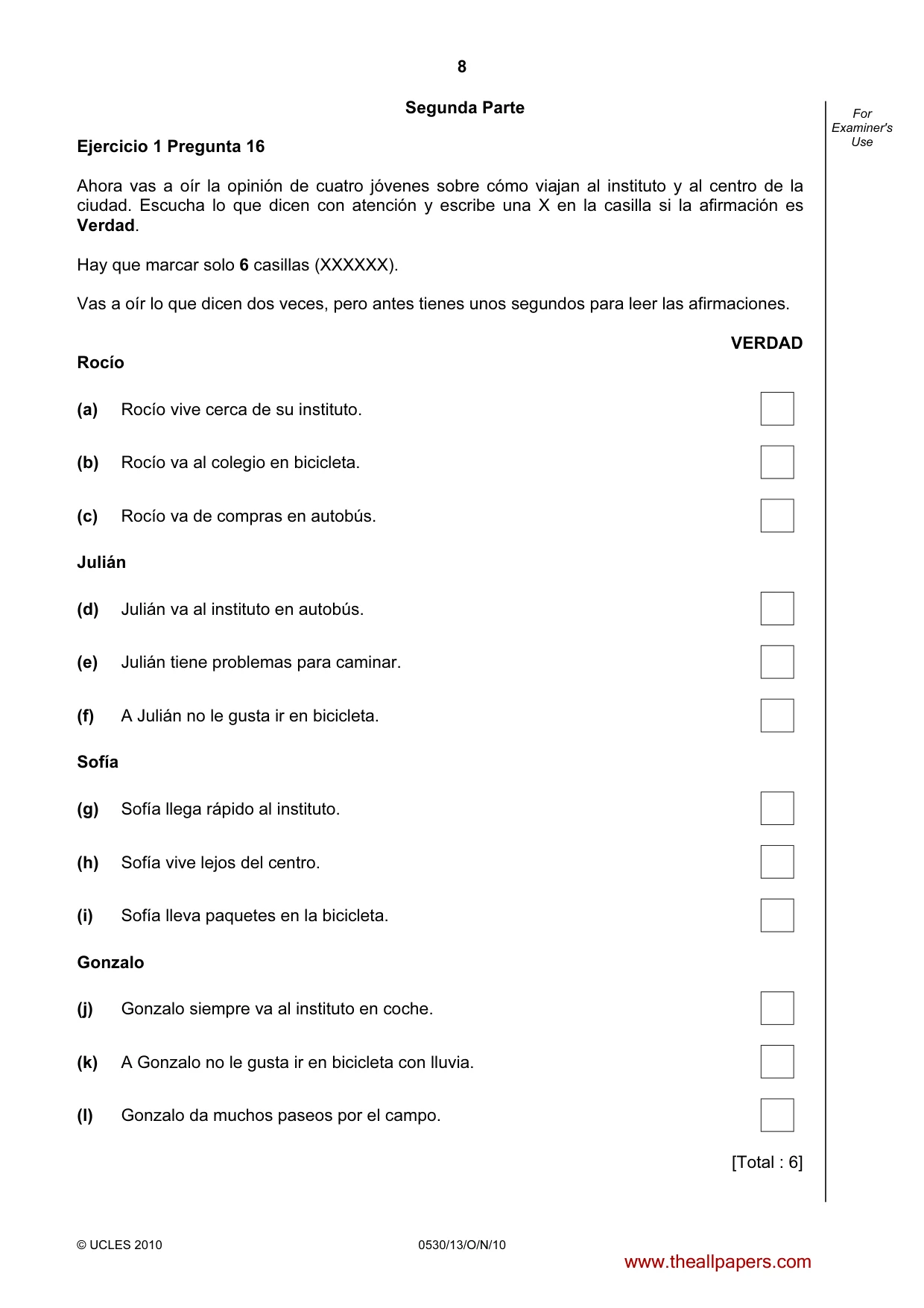 Cambridge IGCSE Spanish - Foreign Language 0530 2010 Oct/Nov Paper 1 · Variant 3 question paper, page 8 of 12