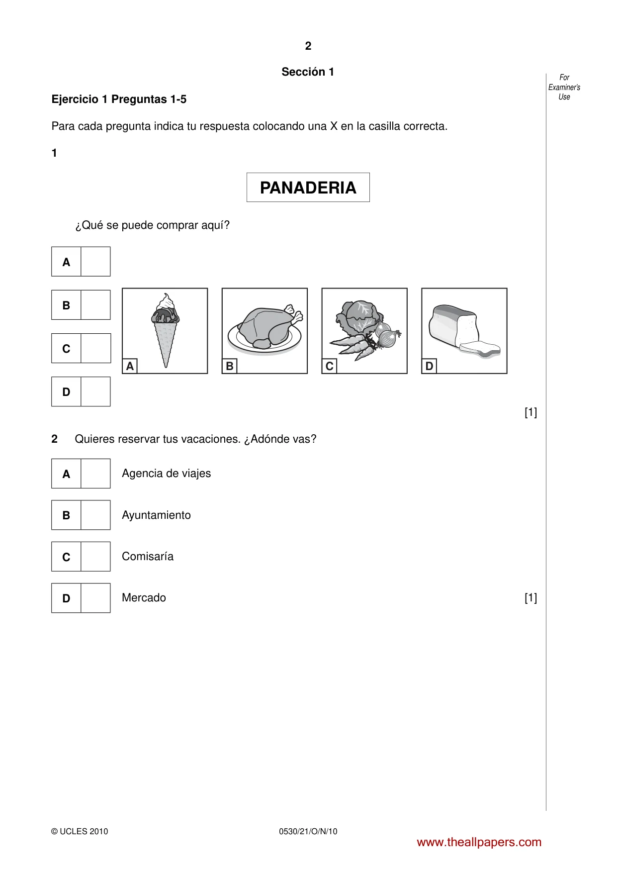 Cambridge IGCSE Spanish - Foreign Language 0530 2010 Oct/Nov Paper 2 · Variant 1 question paper, page 2 of 16