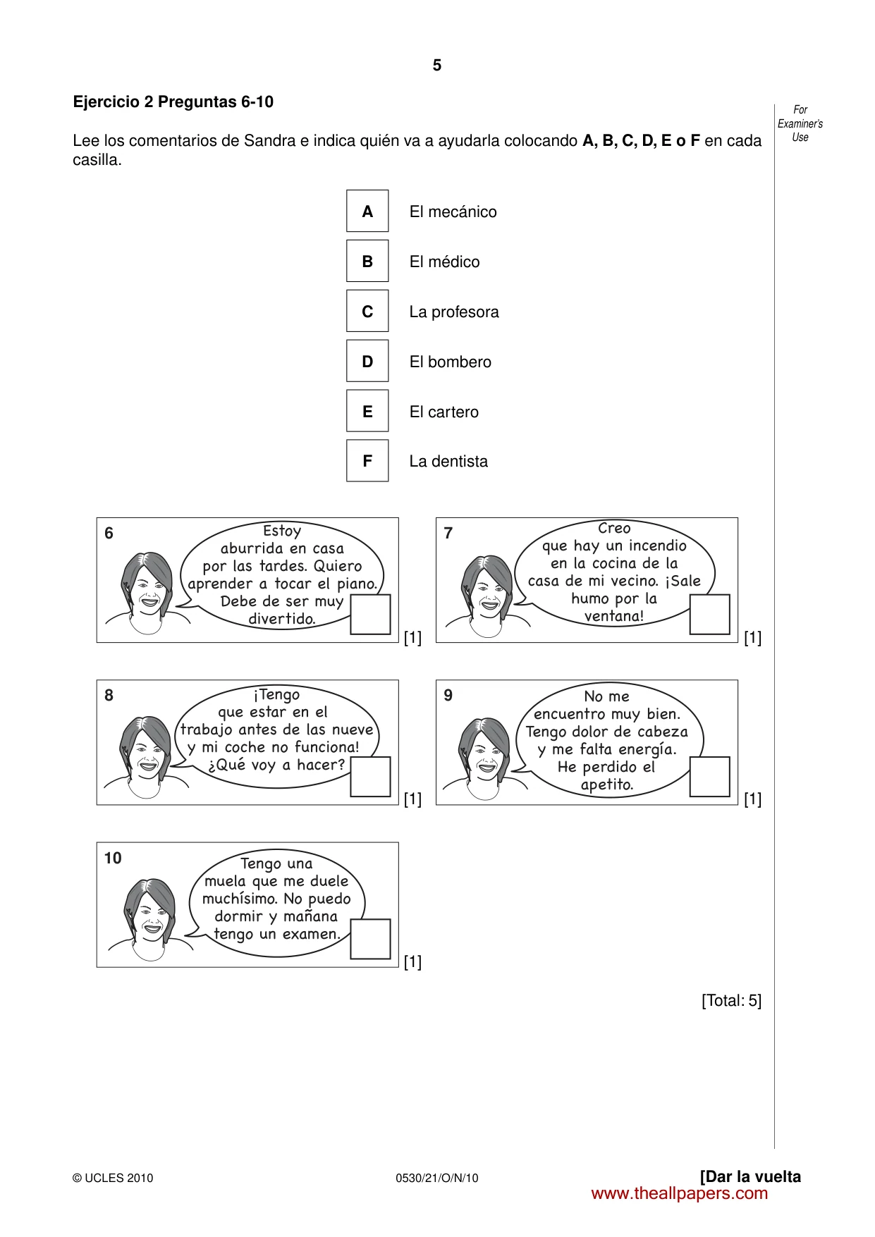 Cambridge IGCSE Spanish - Foreign Language 0530 2010 Oct/Nov Paper 2 · Variant 1 question paper, page 5 of 16