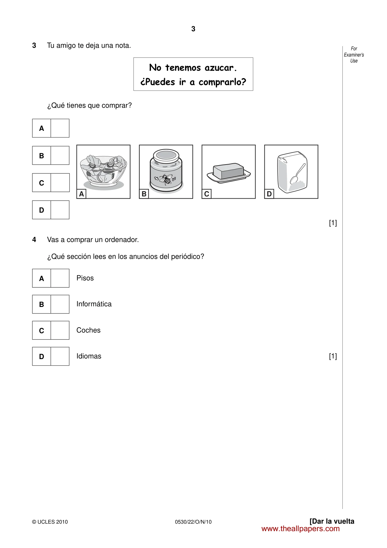 Cambridge IGCSE Spanish - Foreign Language 0530 2010 Oct/Nov Paper 2 · Variant 2 question paper, page 3 of 16
