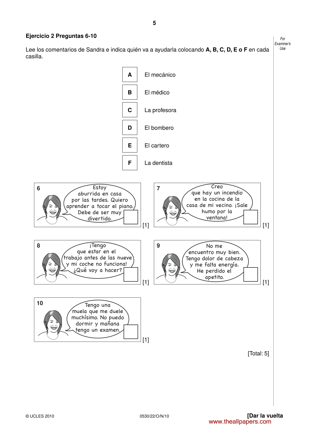Cambridge IGCSE Spanish - Foreign Language 0530 2010 Oct/Nov Paper 2 · Variant 2 question paper, page 5 of 16