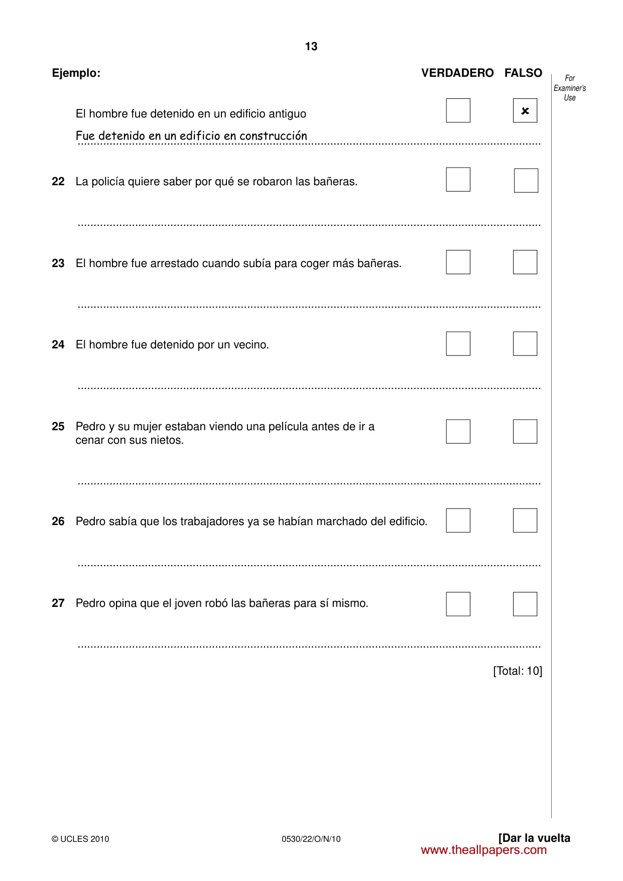 Cambridge IGCSE Spanish - Foreign Language 0530 2010 Oct/Nov Paper 2 · Variant 2 question paper, page 13 of 16
