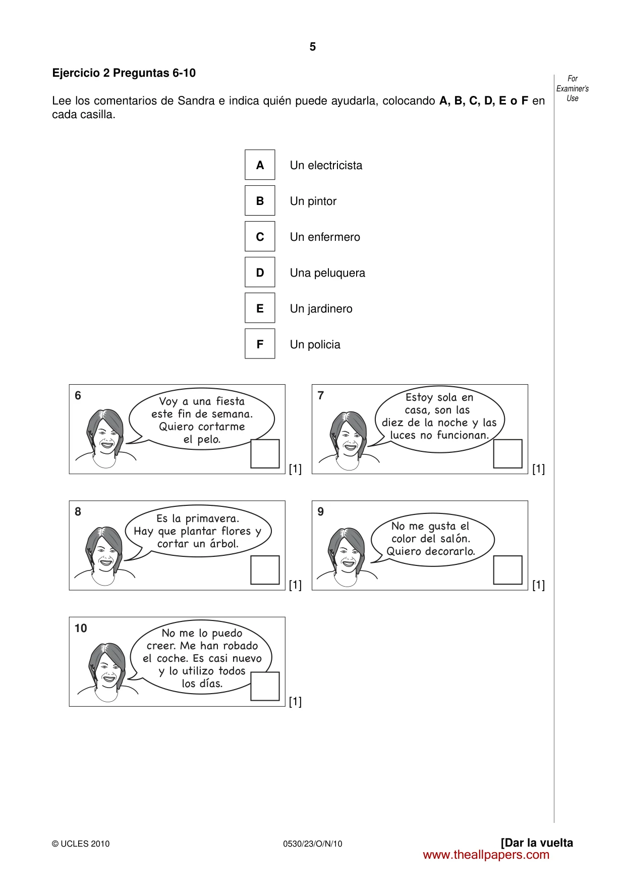 Cambridge IGCSE Spanish - Foreign Language 0530 2010 Oct/Nov Paper 2 · Variant 3 question paper, page 5 of 16