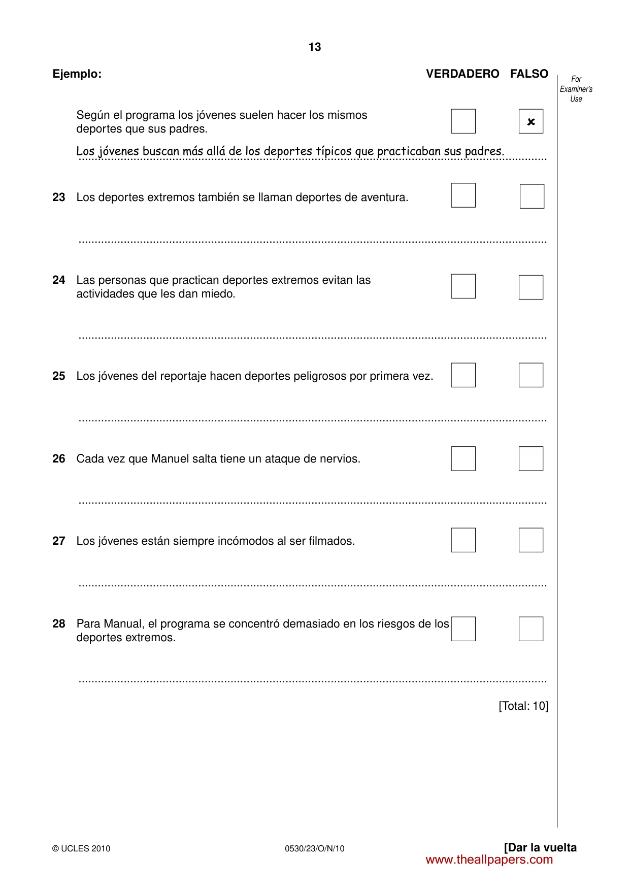 Cambridge IGCSE Spanish - Foreign Language 0530 2010 Oct/Nov Paper 2 · Variant 3 question paper, page 13 of 16