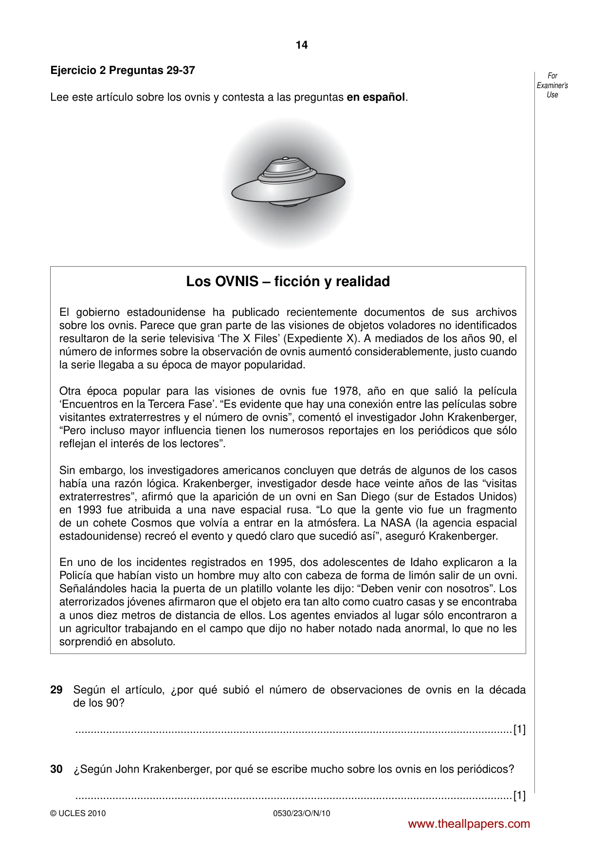 Cambridge IGCSE Spanish - Foreign Language 0530 2010 Oct/Nov Paper 2 · Variant 3 question paper, page 14 of 16